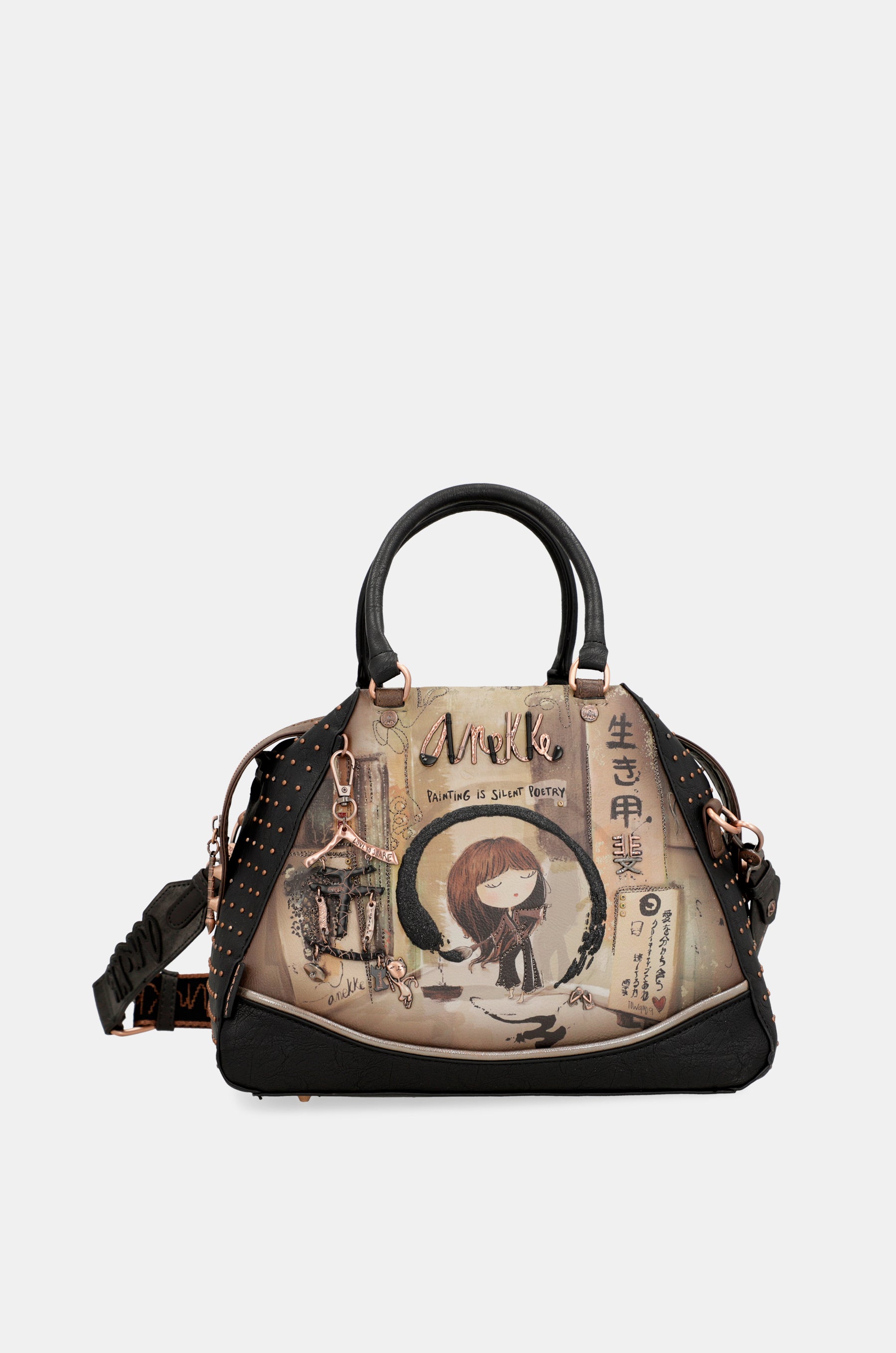 Bolso de asas grande negro Shōen