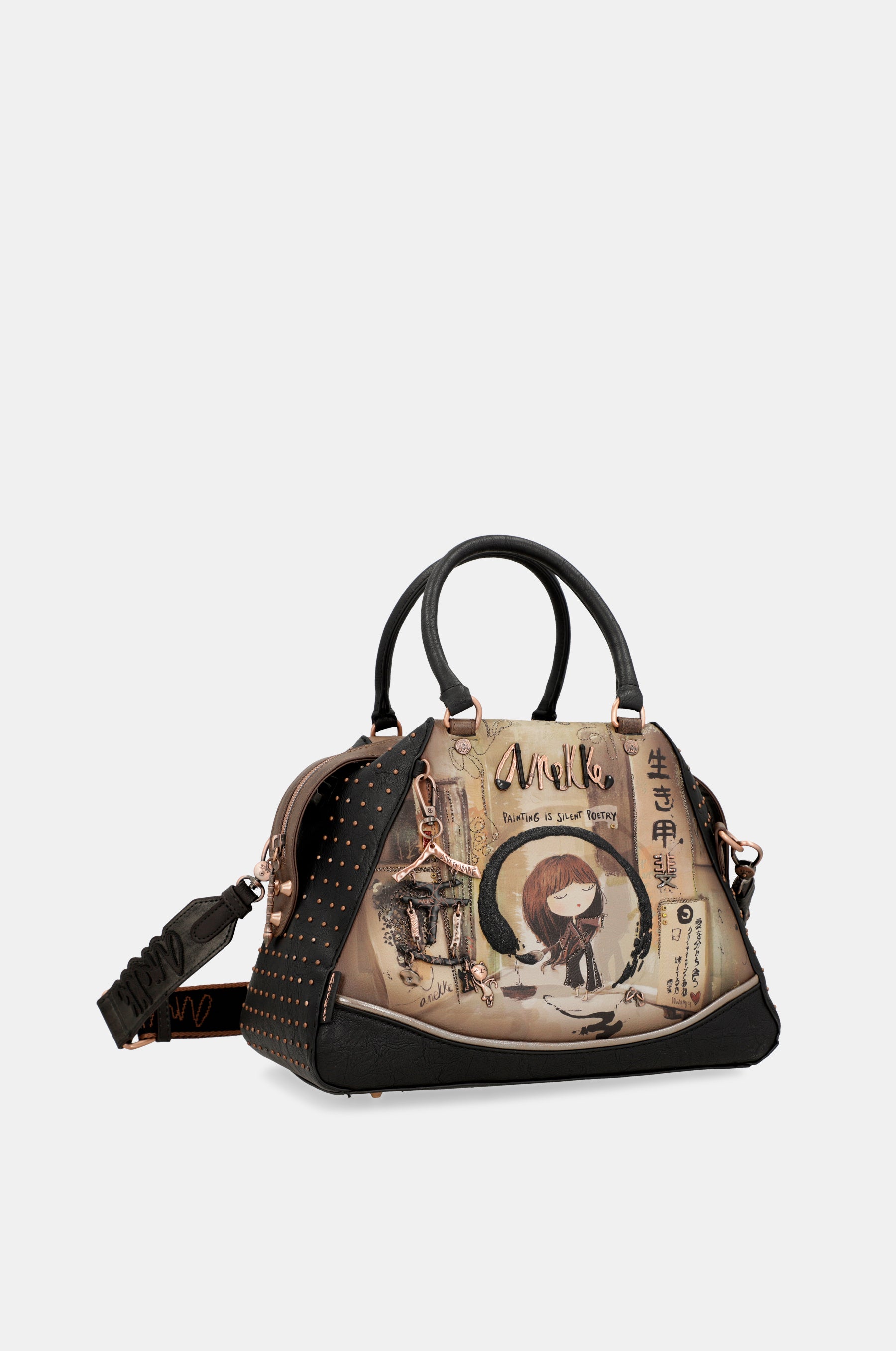 Bolso de asas grande negro Shōen