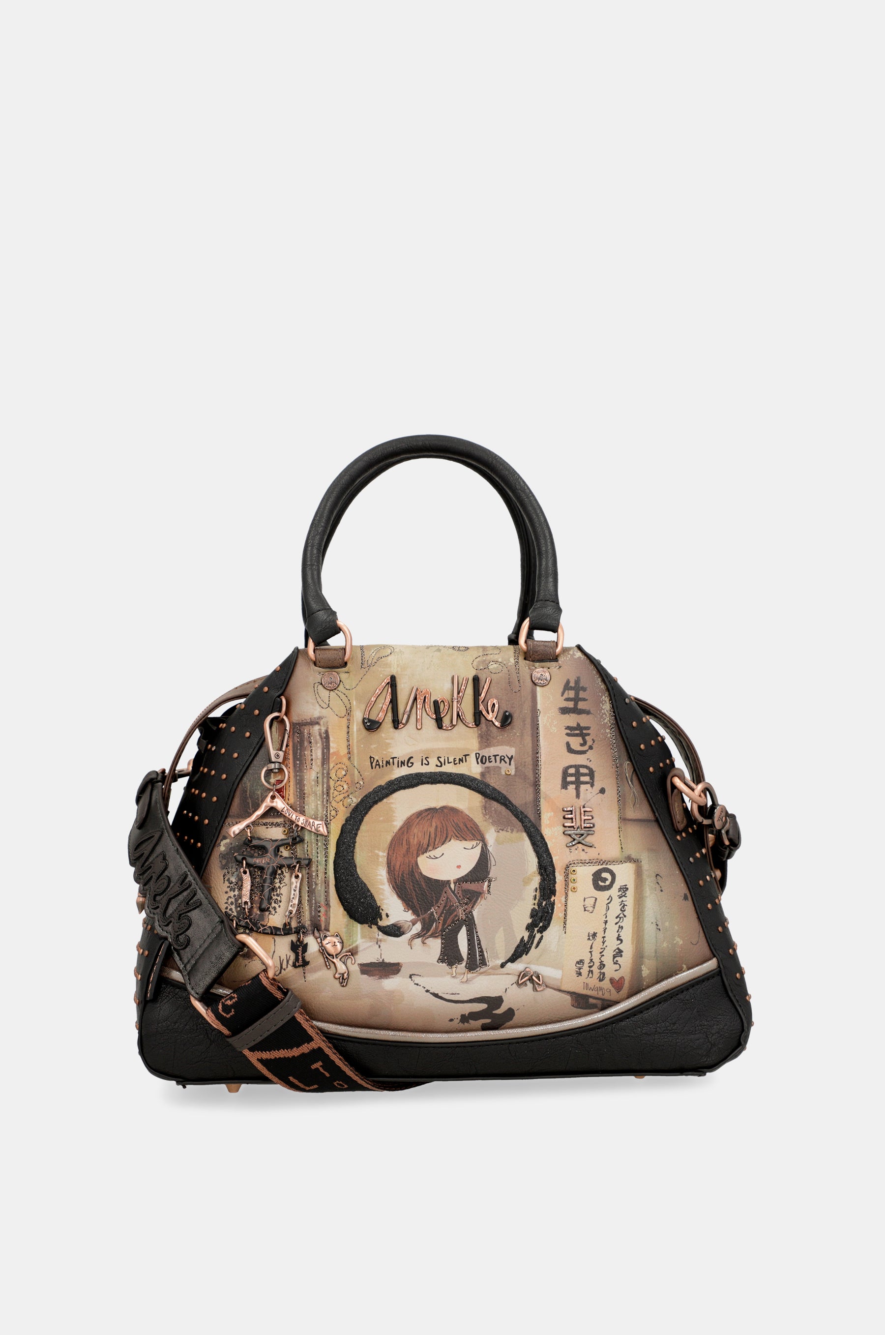 Bolso de asas grande negro Shōen