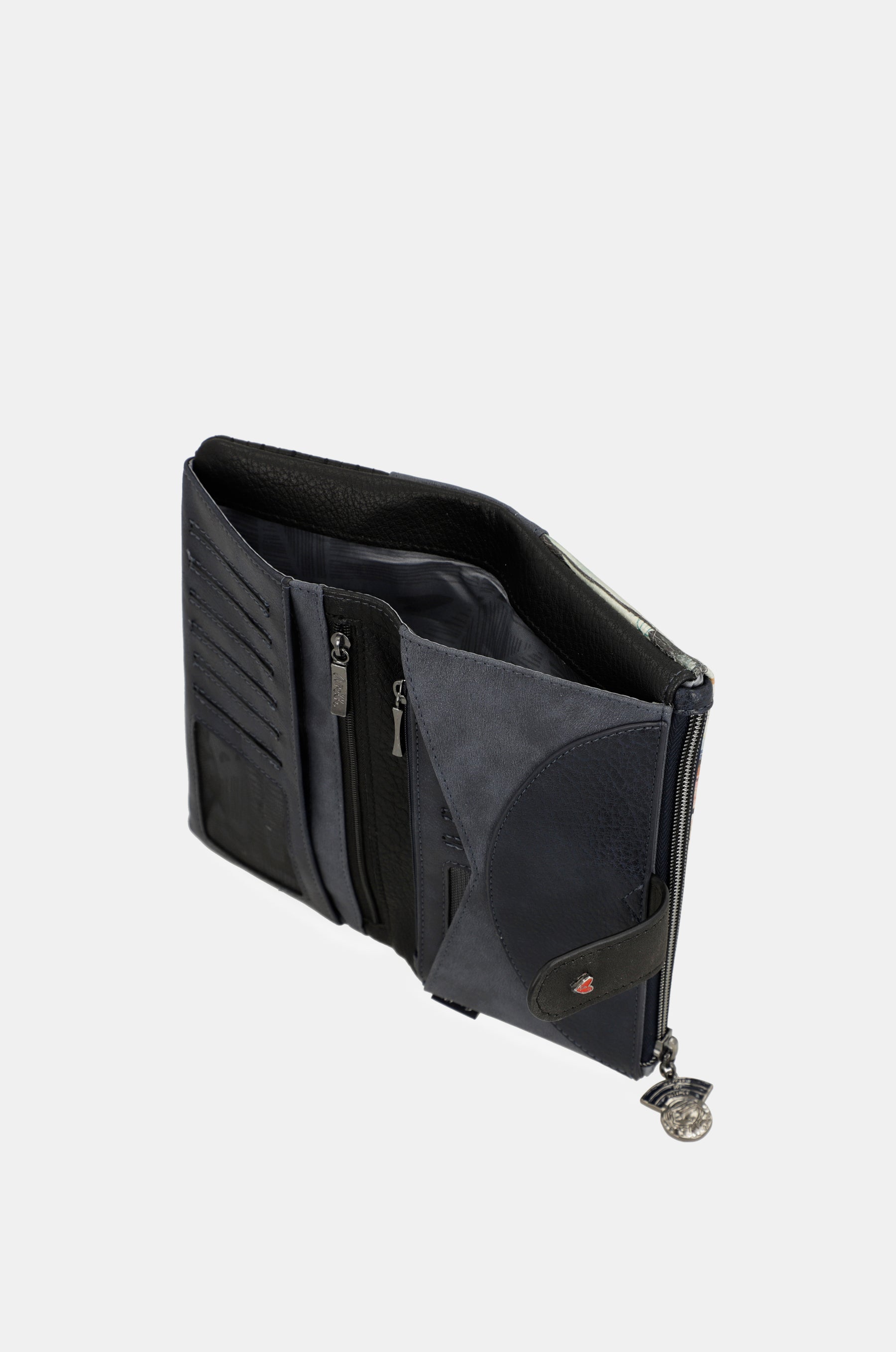 Billetero RFID grande flexible azul marino Studio