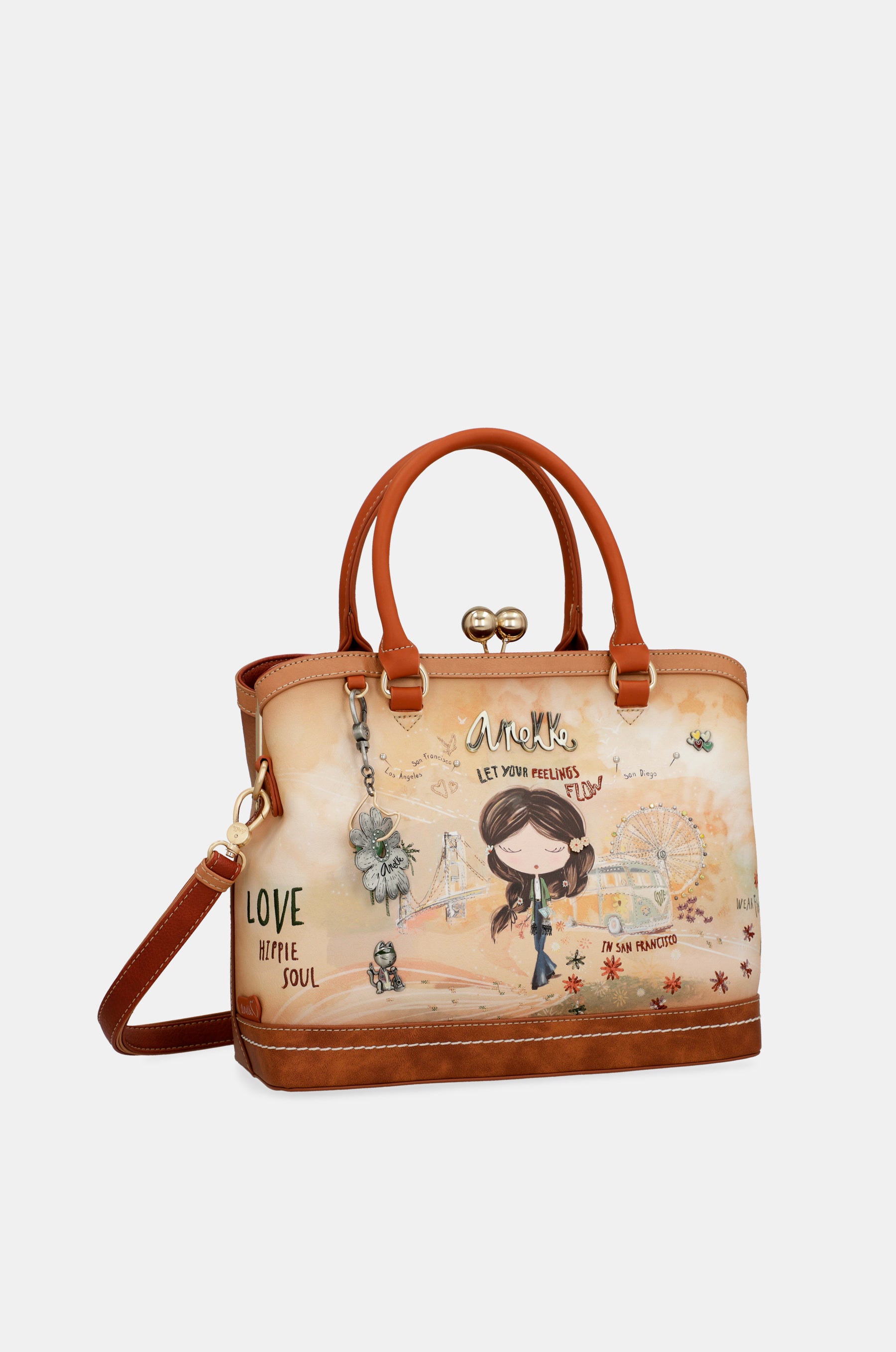 Bolso de boquilla Peace & Love Camel