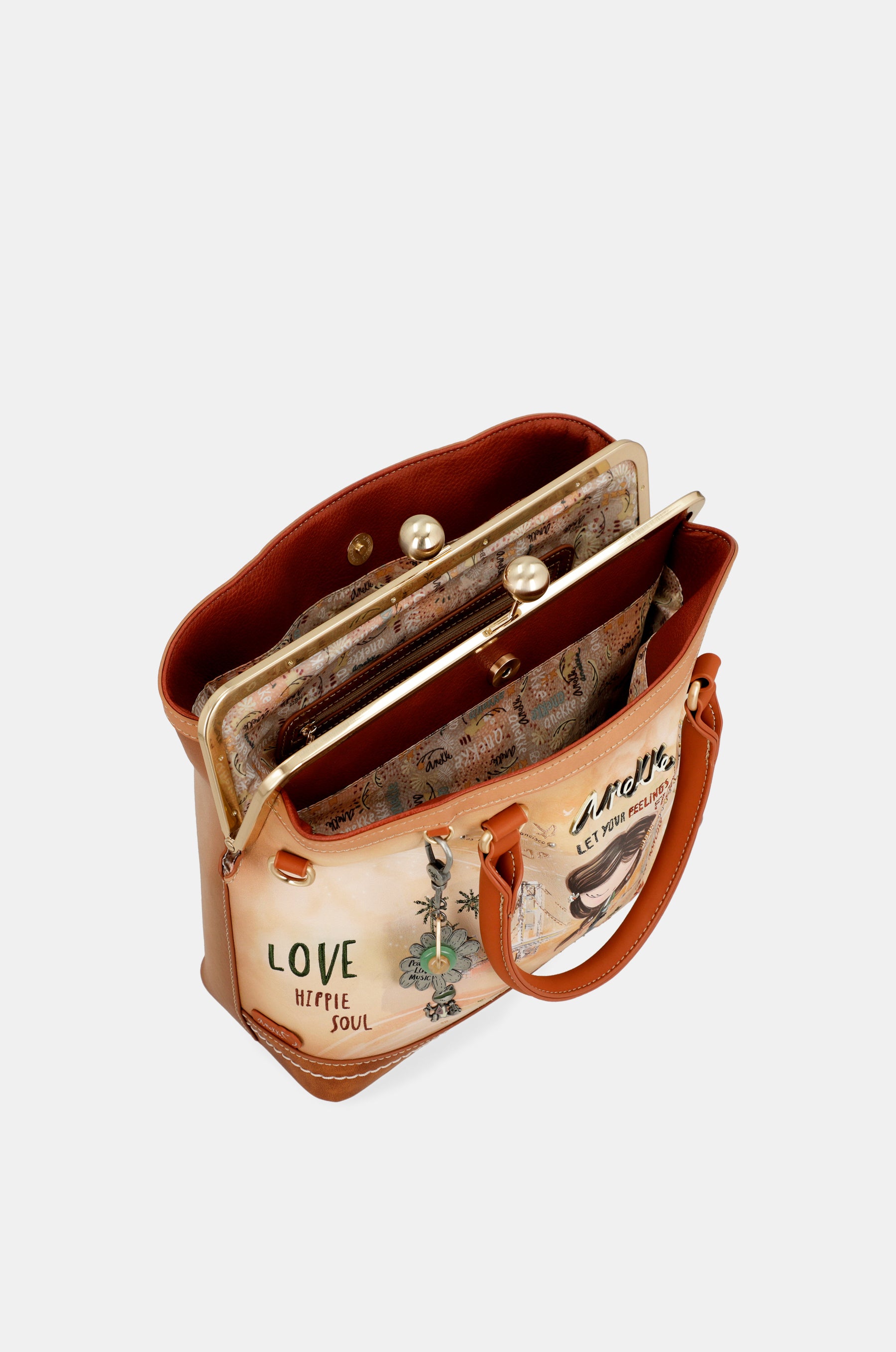 Bolso de boquilla Peace & Love Camel