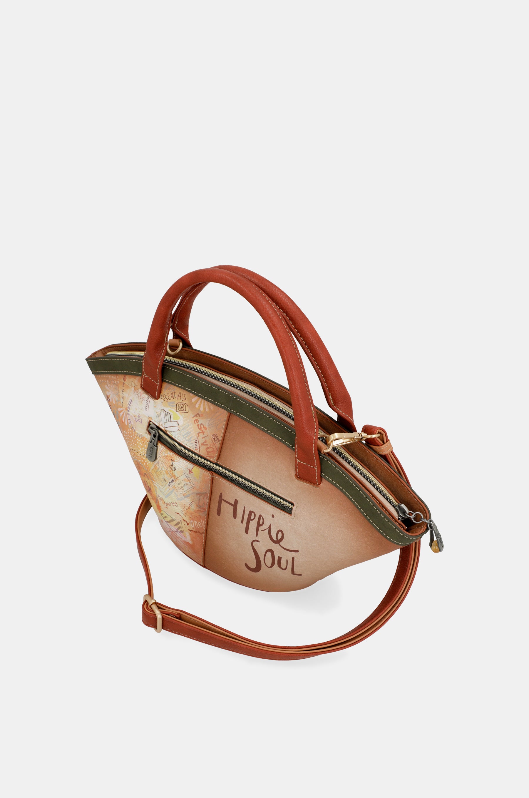 Bolso cesta Peace & Love Camel
