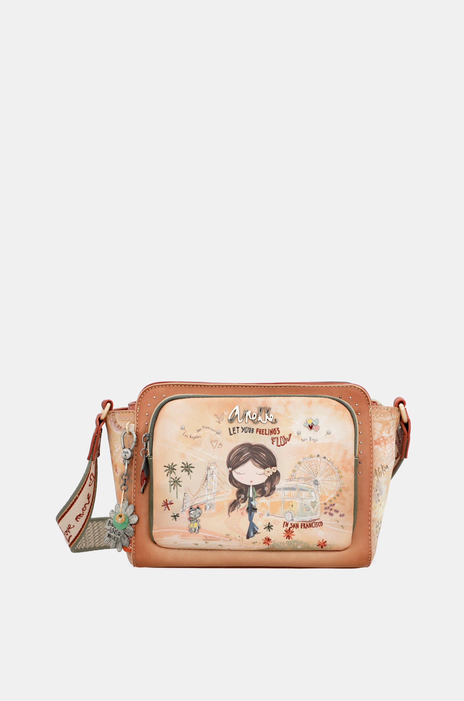 Bandolera rectangular Peace & Love Camel