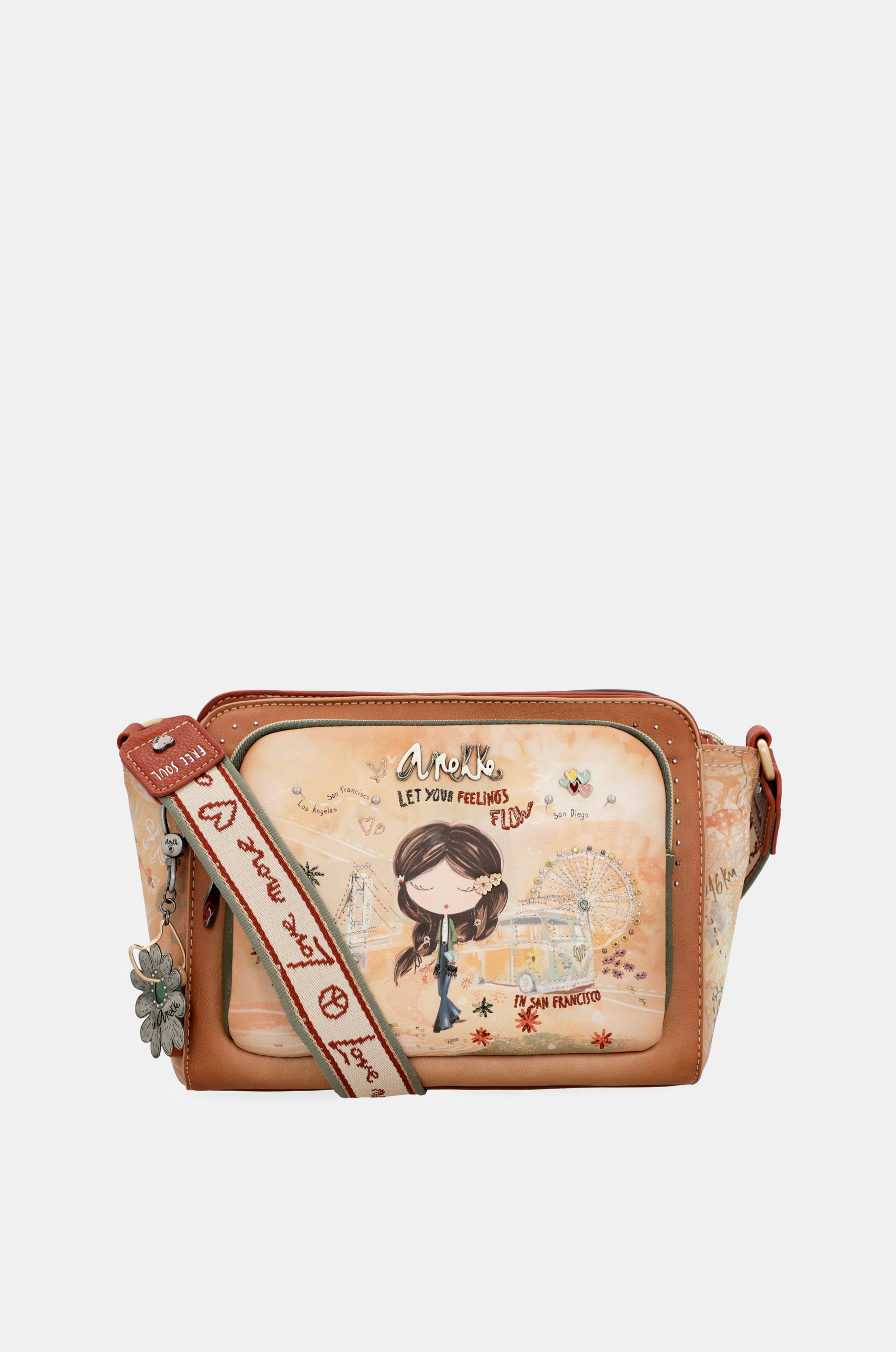 Bandolera rectangular Peace & Love Camel