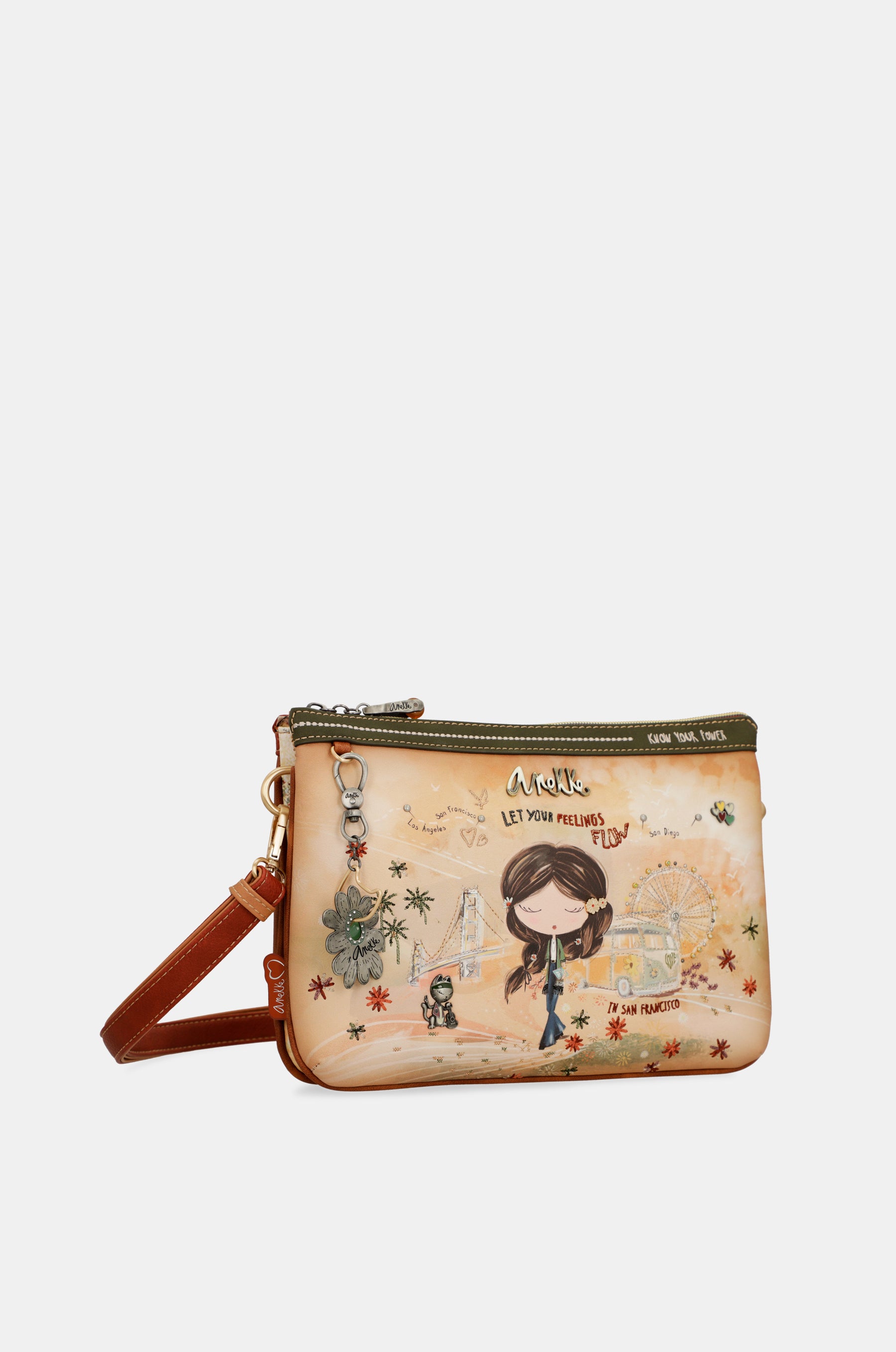 Bandolera estampada Peace & Love Camel