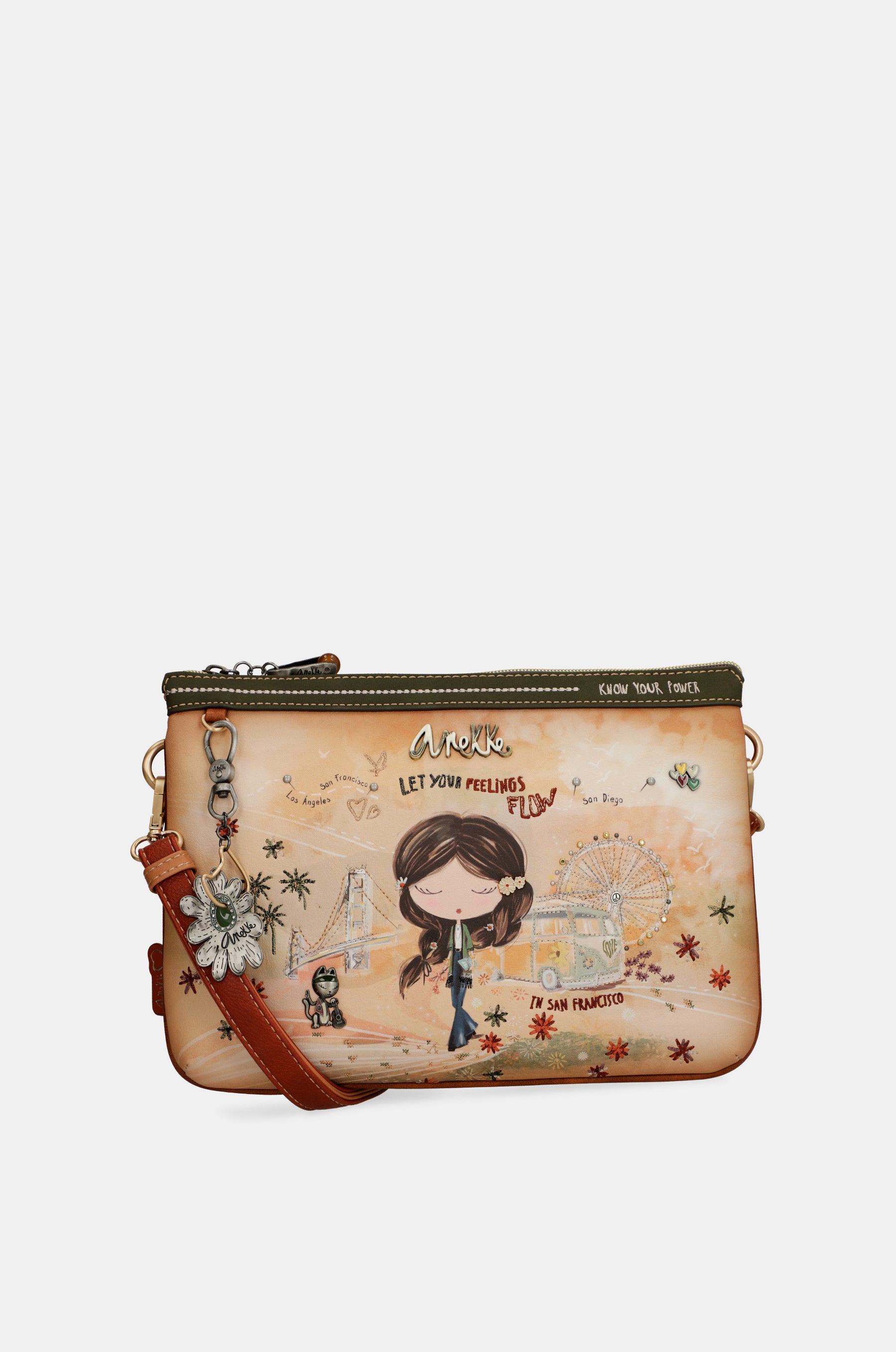 Bandolera estampada Peace & Love Camel
