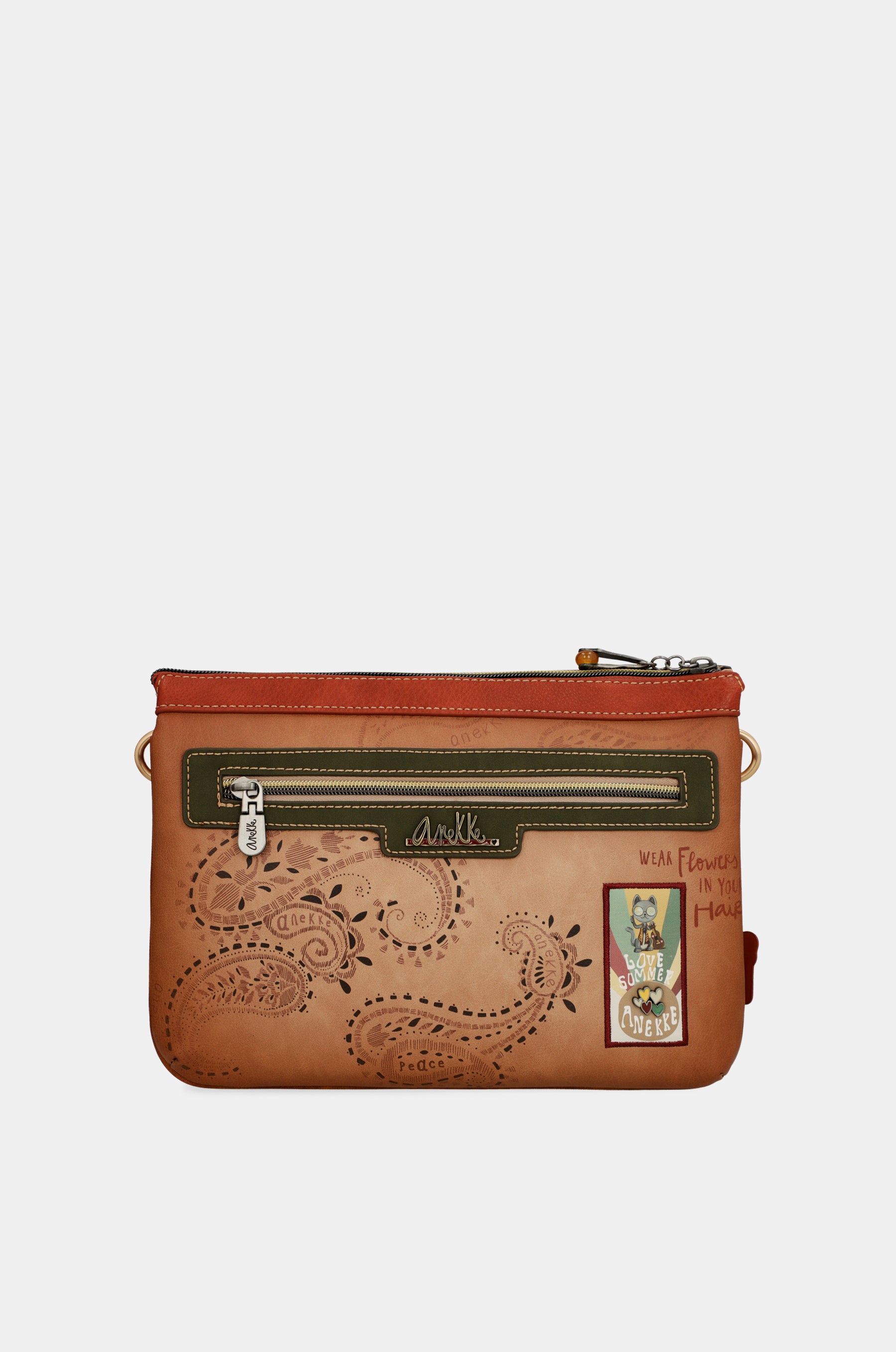 Bandolera estampada Peace & Love Camel