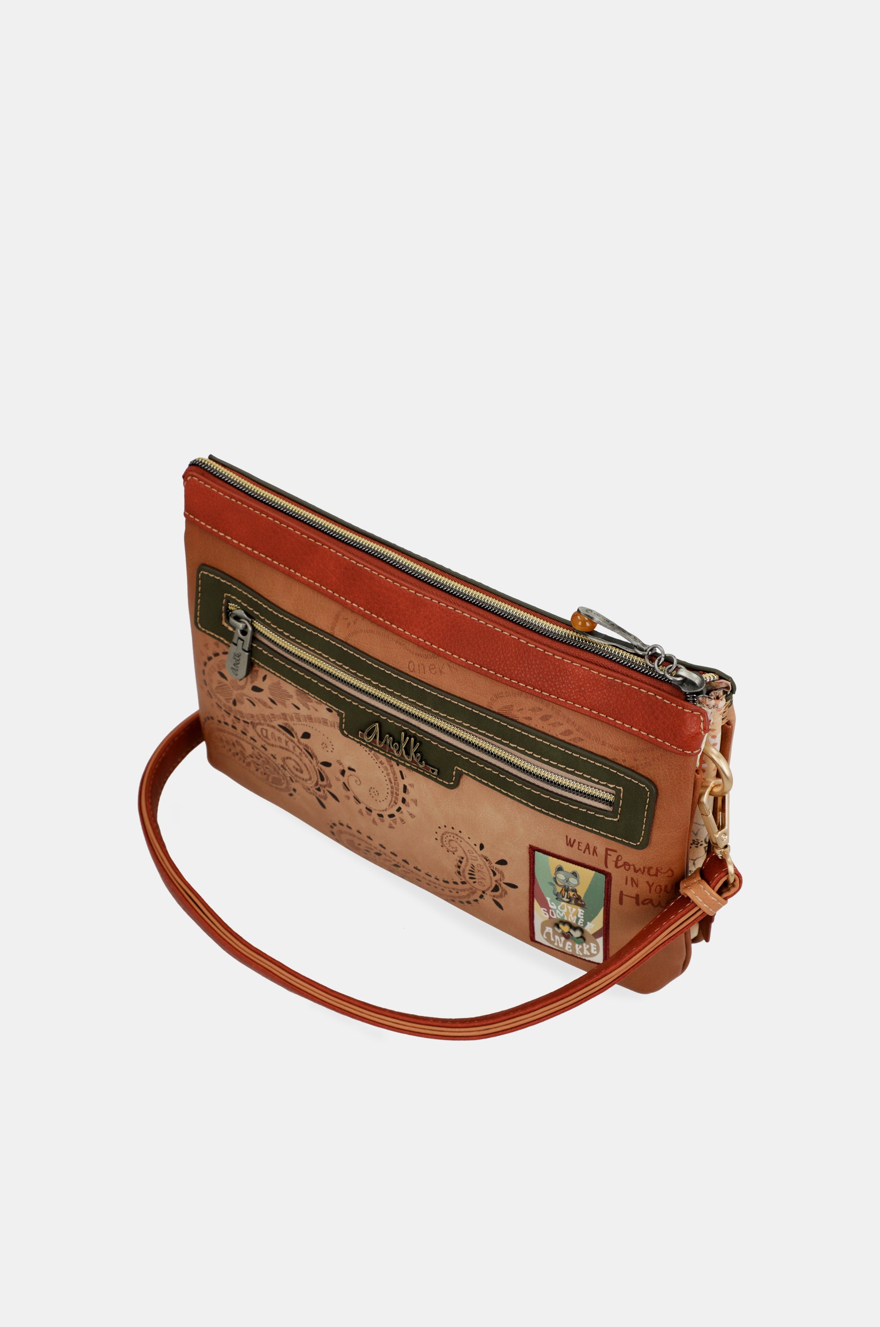 Bandolera estampada Peace & Love Camel