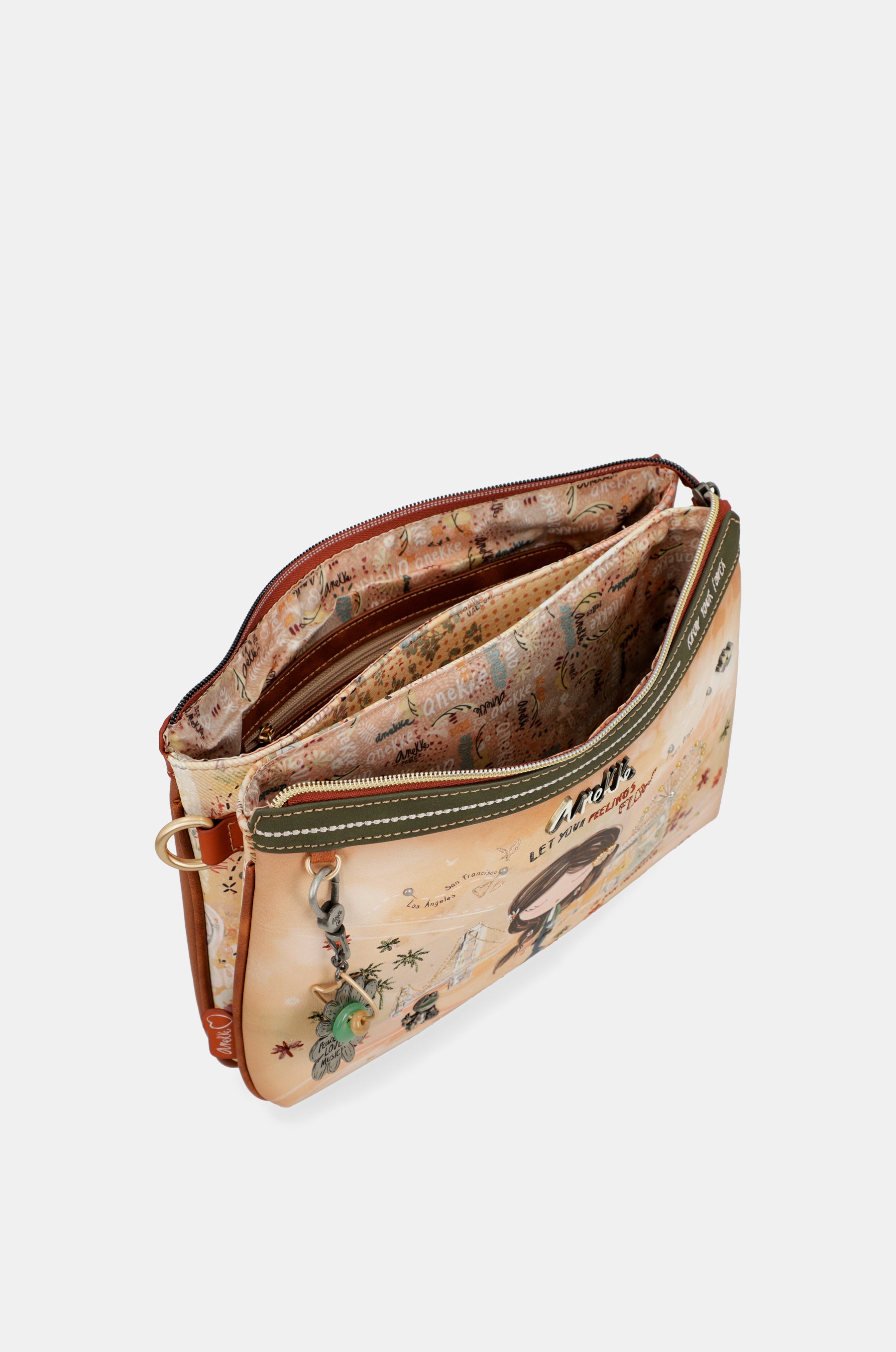 Bandolera estampada Peace & Love Camel