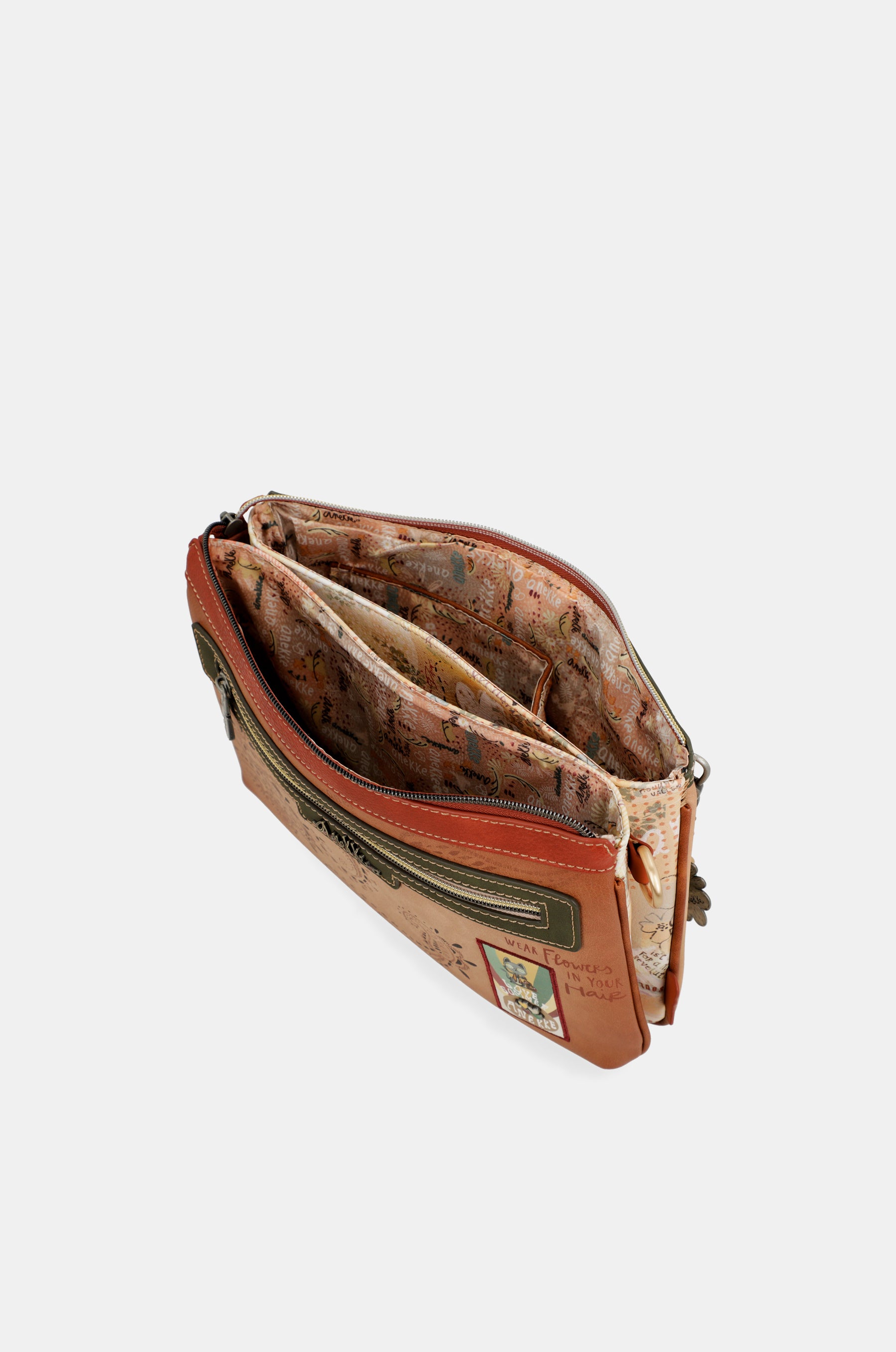 Bandolera estampada Peace & Love Camel