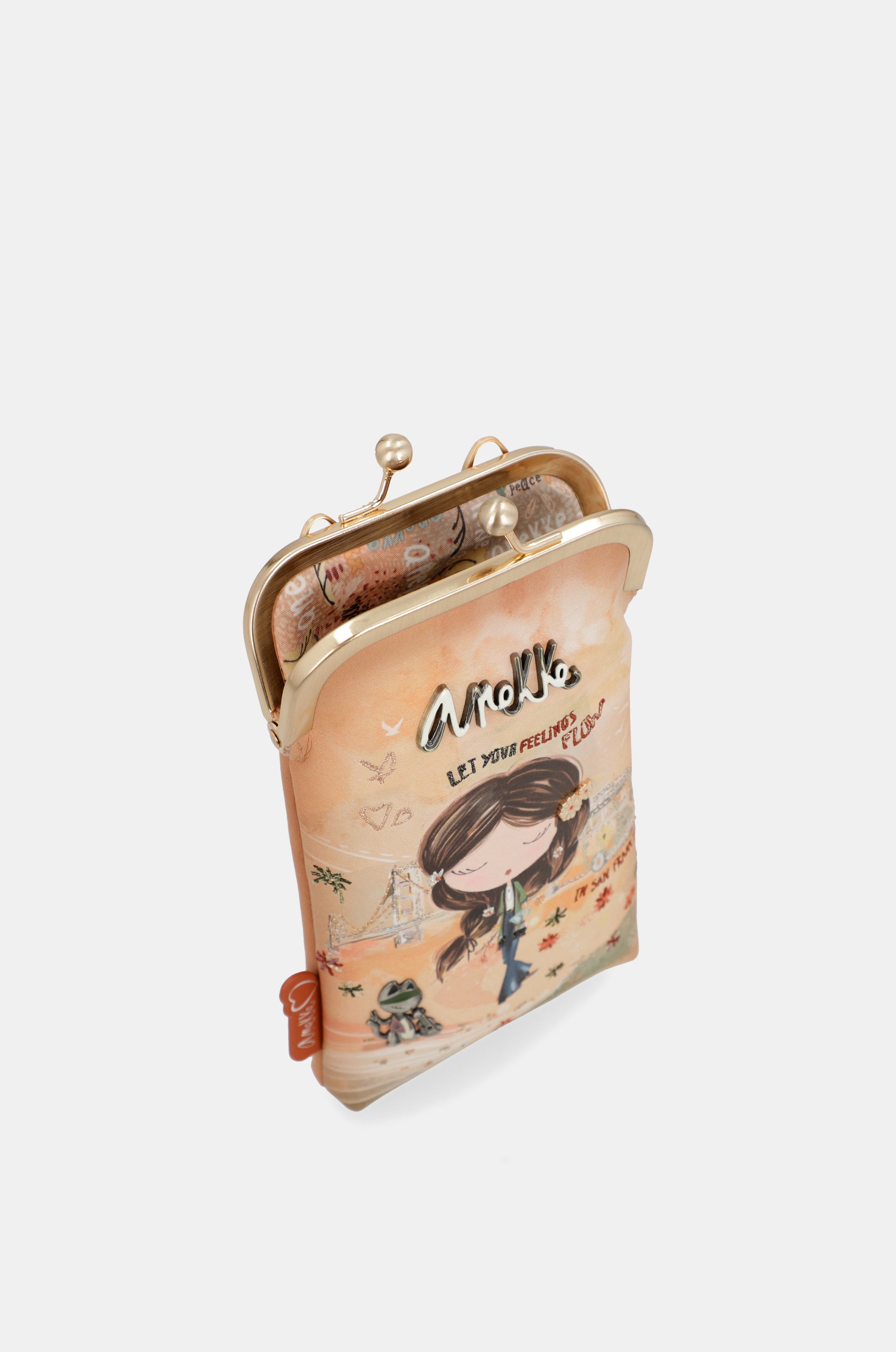 Bolso billetero 3 en 1 RFID Peace & Love Camel