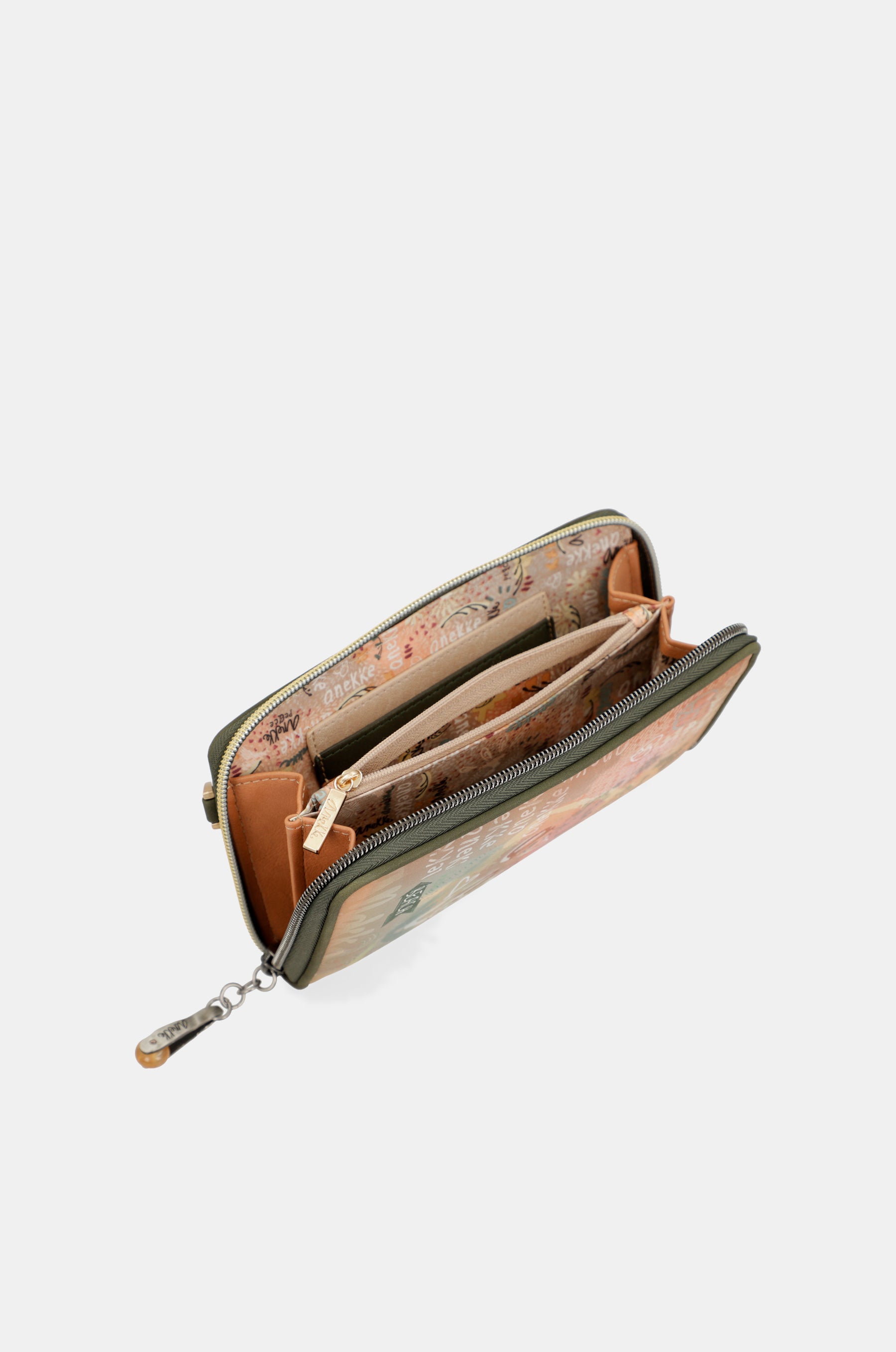 Bolso billetero 3 en 1 RFID Peace & Love Camel