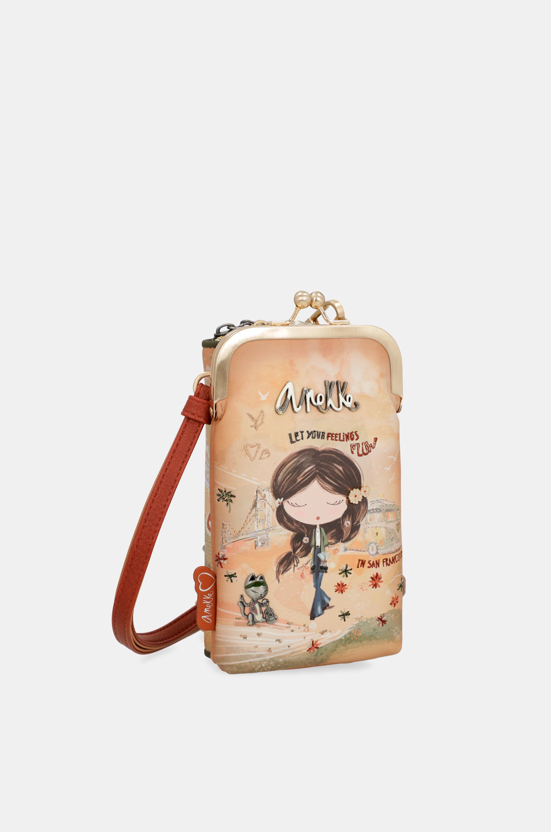 Bolso billetero 3 en 1 RFID Peace & Love Camel