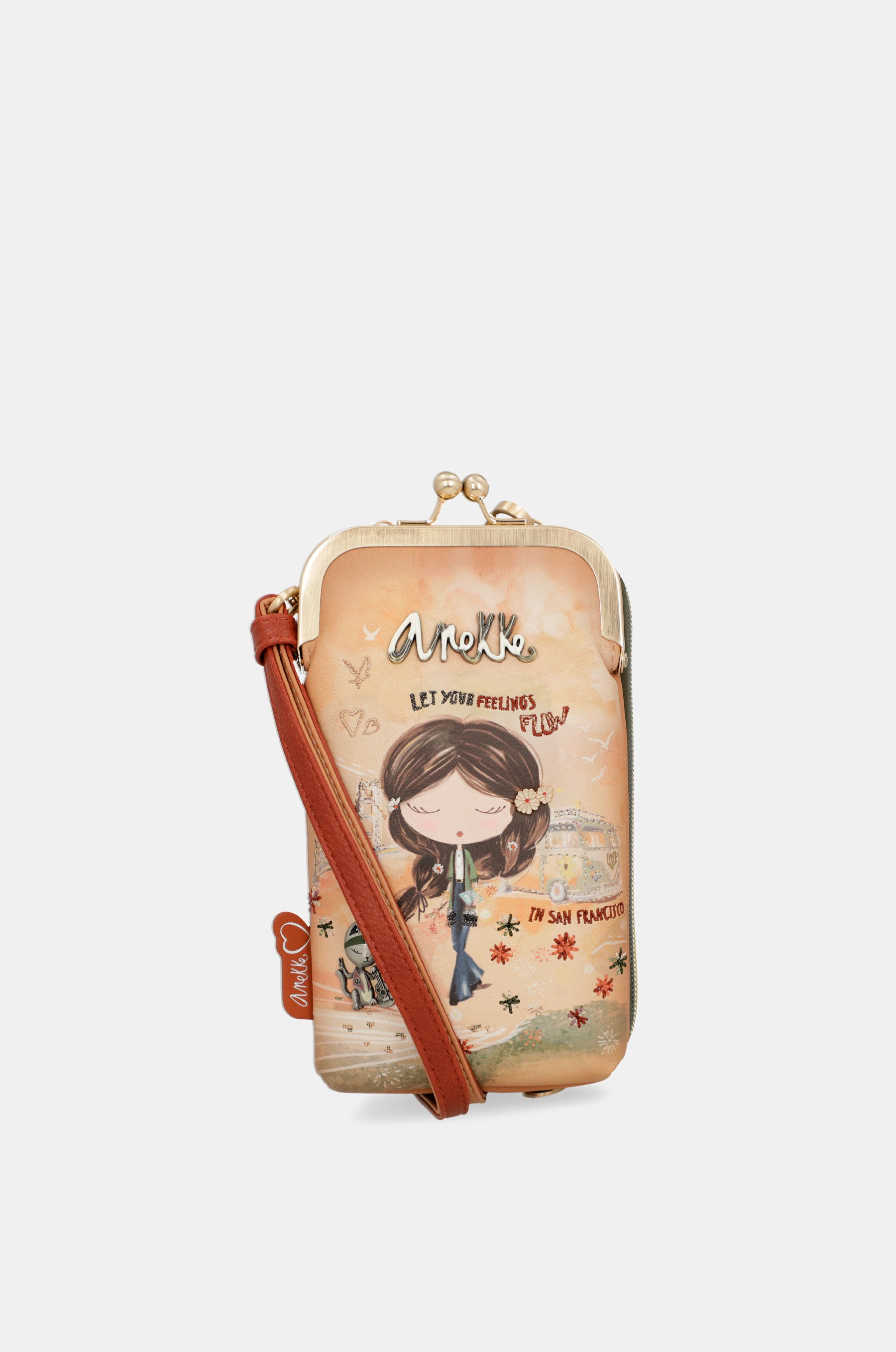 Bolso billetero 3 en 1 RFID Peace & Love Camel