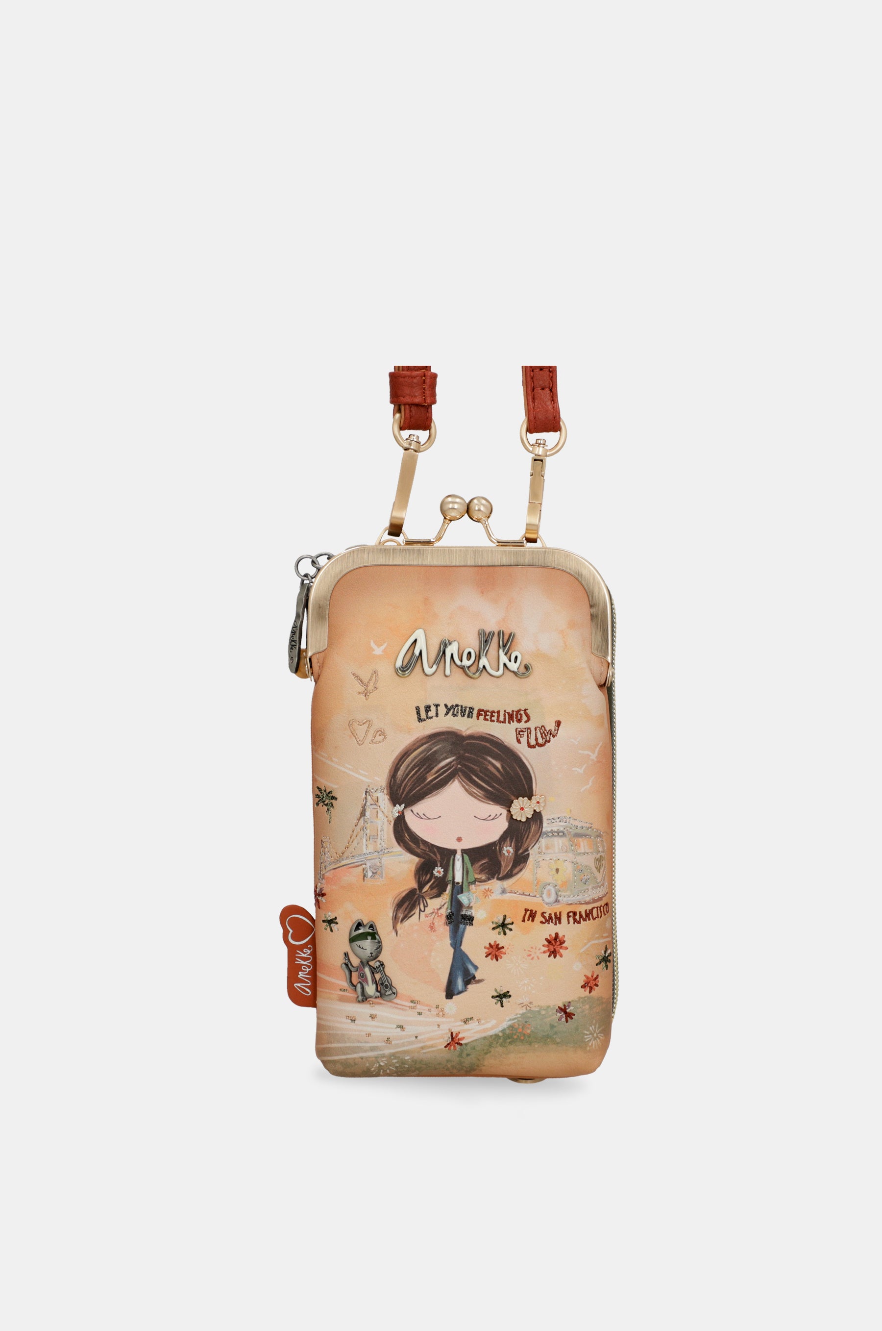 Bolso billetero 3 en 1 RFID Peace & Love Camel