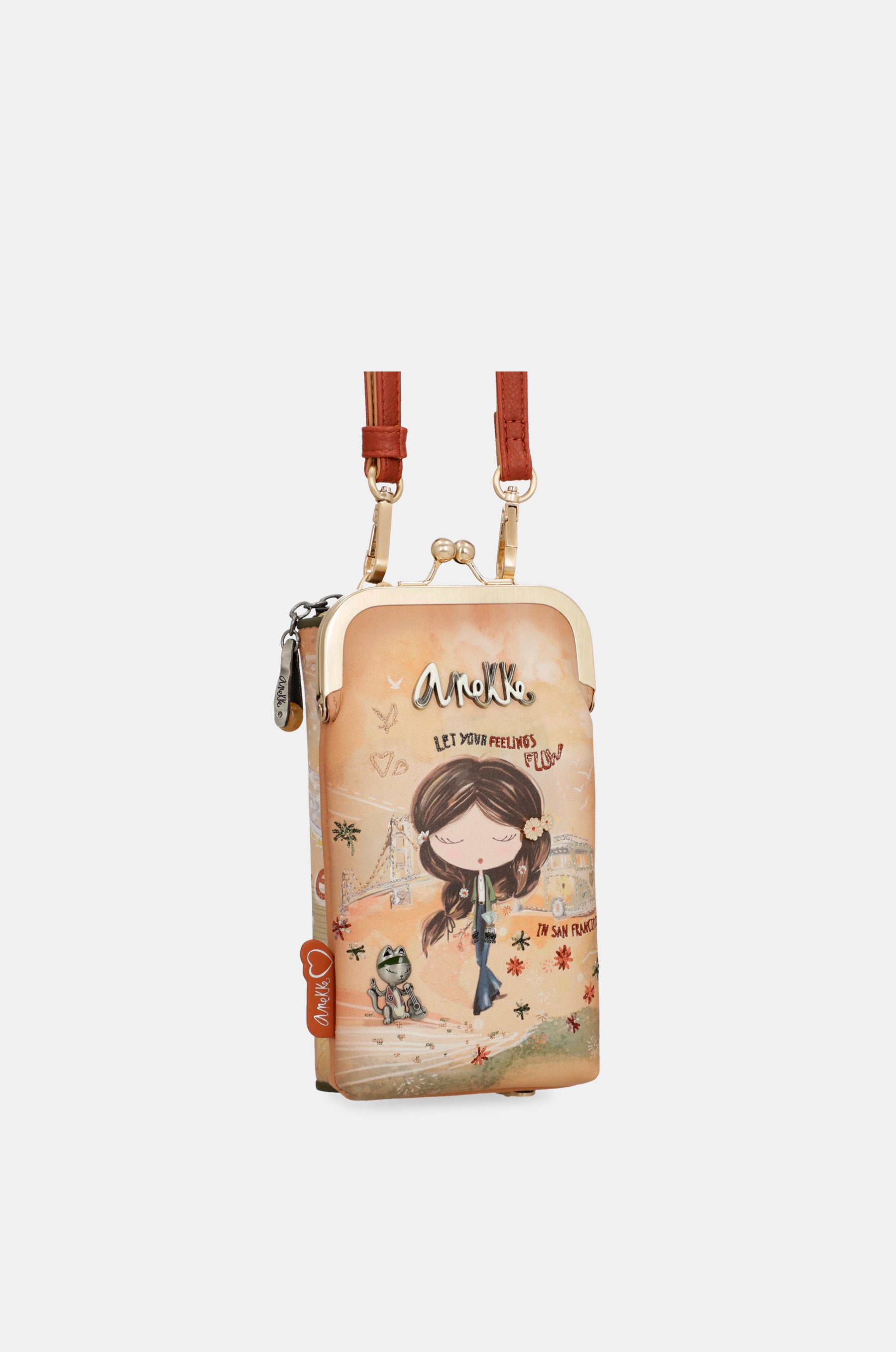 Bolso billetero 3 en 1 RFID Peace & Love Camel