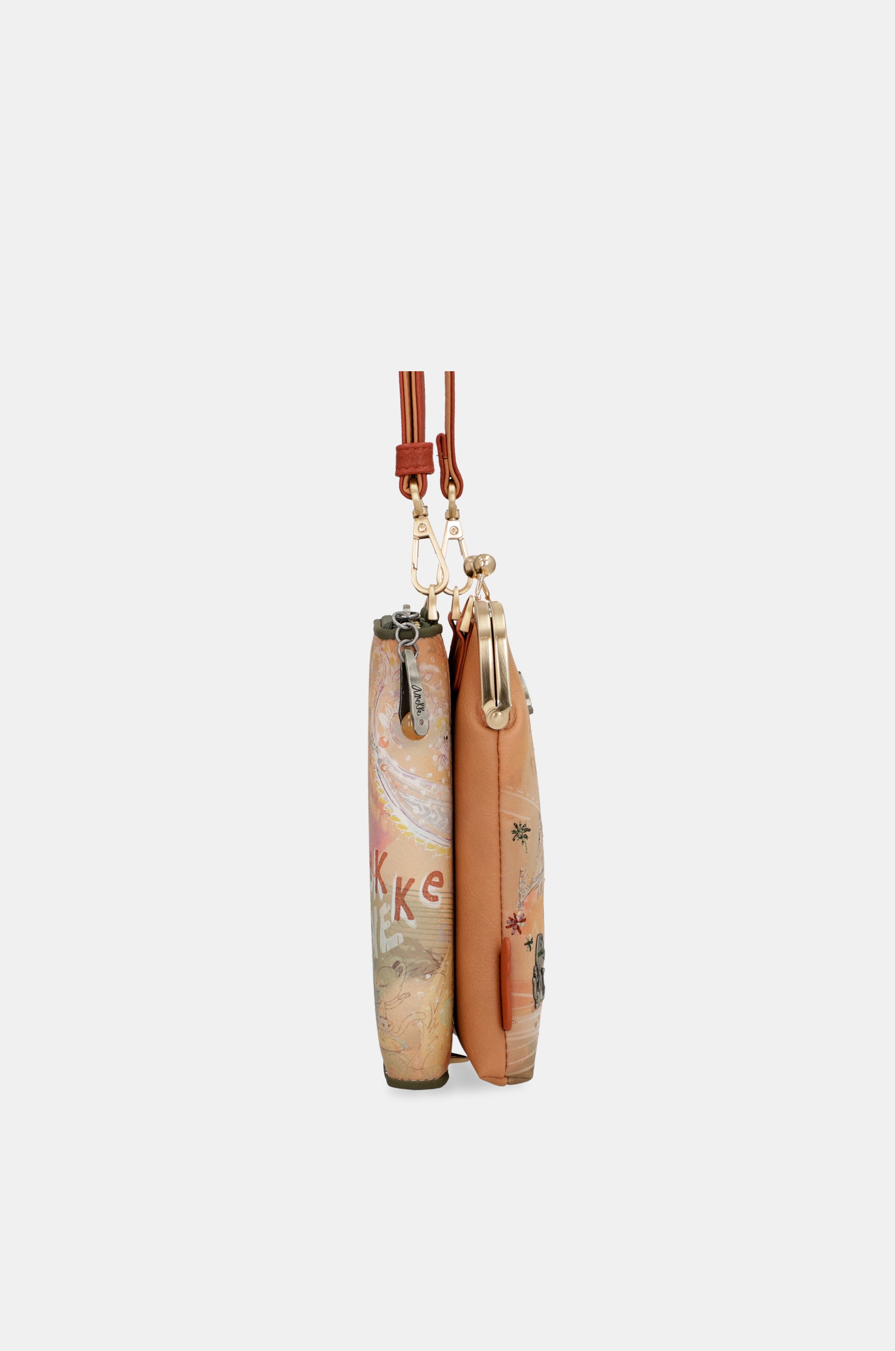 Bolso billetero 3 en 1 RFID Peace & Love Camel