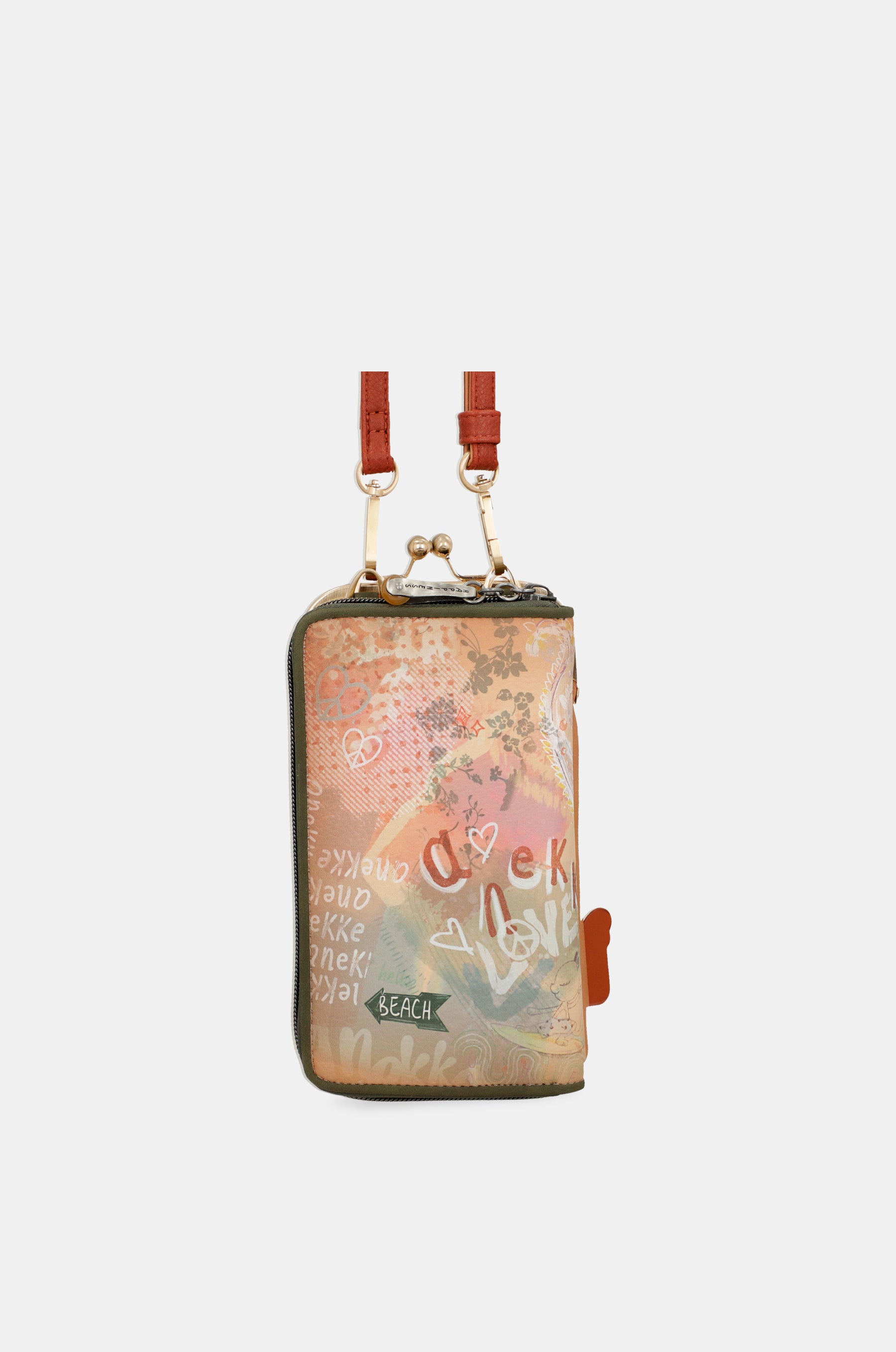 Bolso billetero 3 en 1 RFID Peace & Love Camel