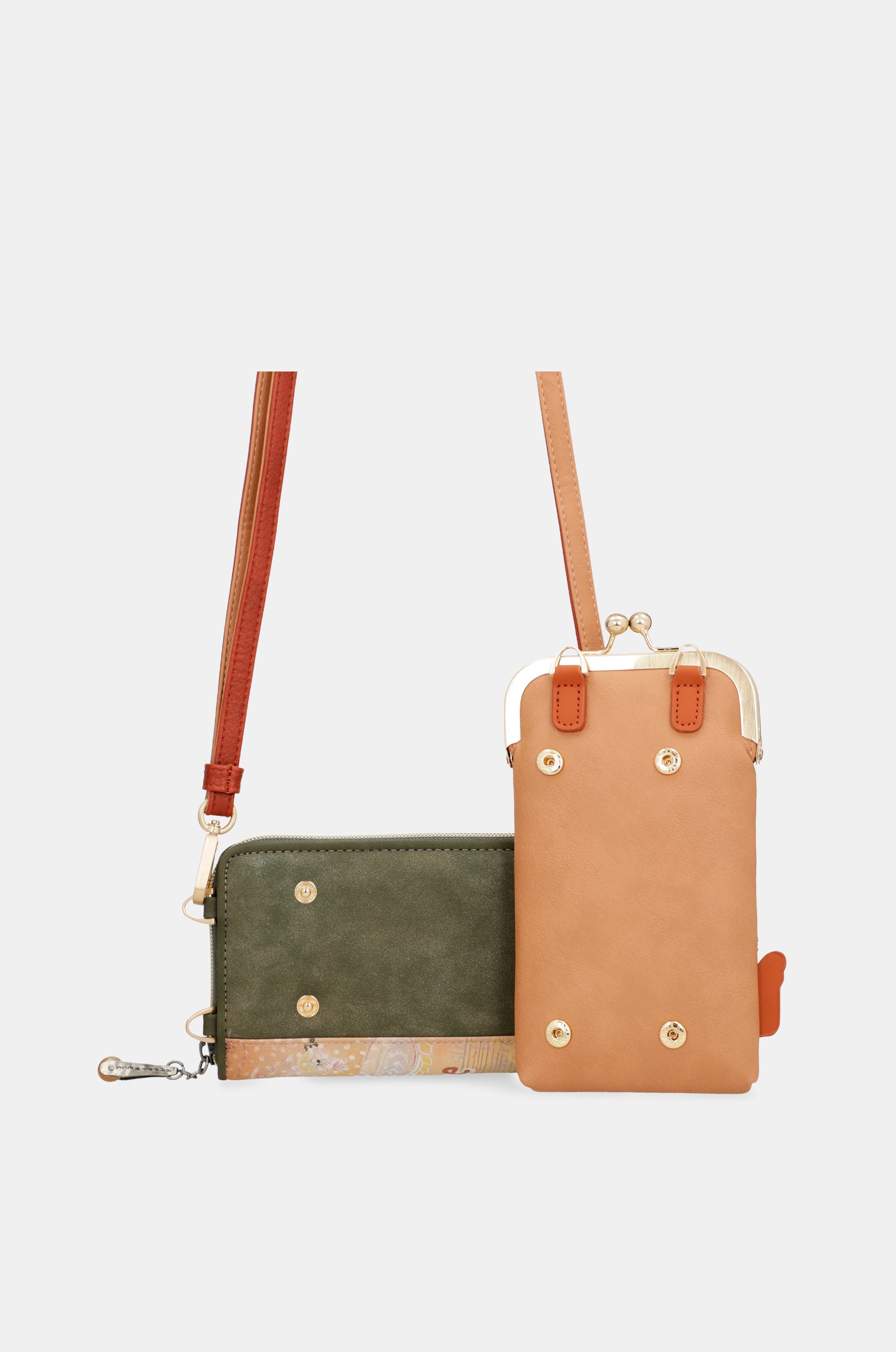 Bolso billetero 3 en 1 RFID Peace & Love Camel