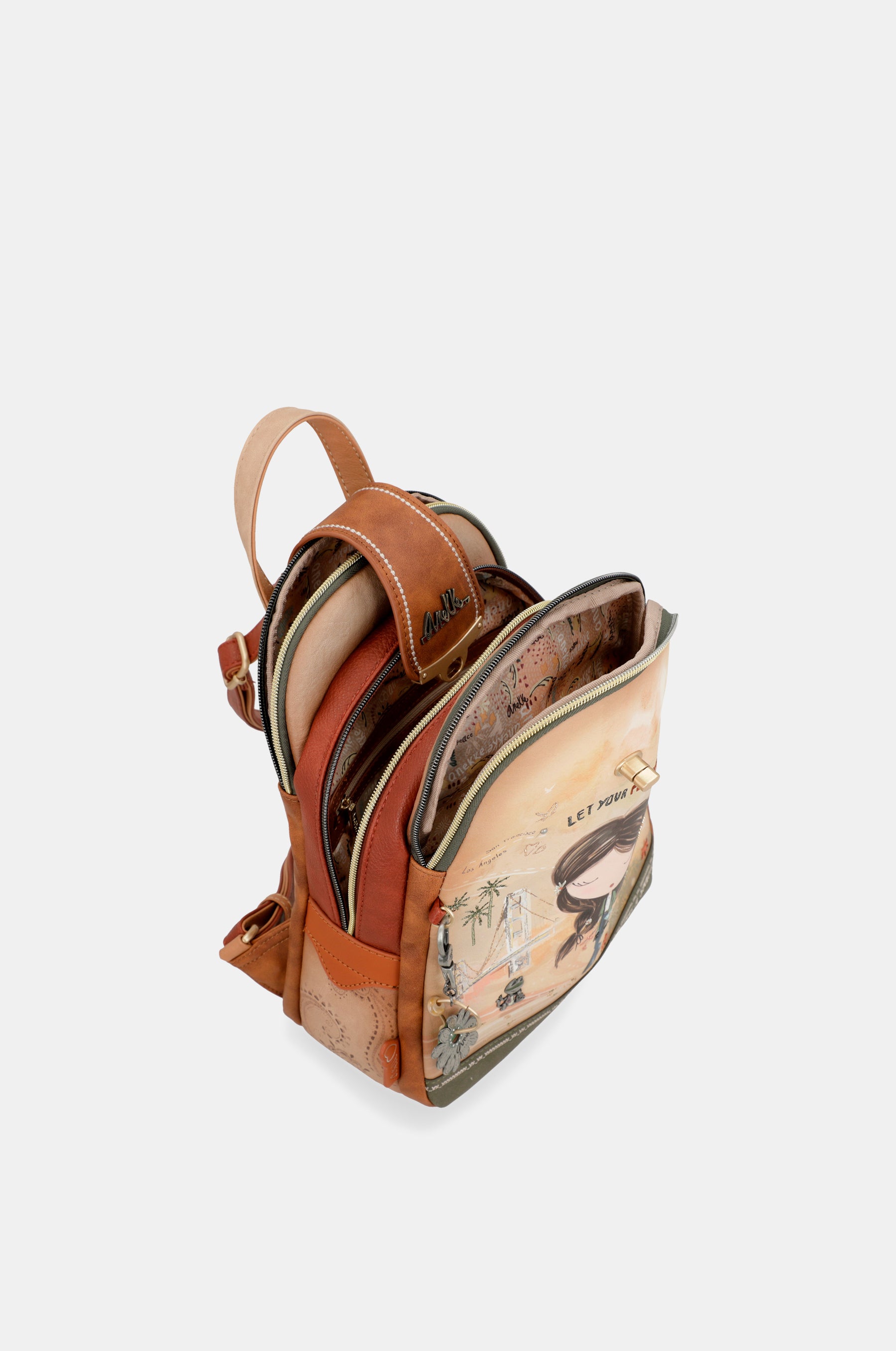 Mochila triple compartimento Peace & Love Camel