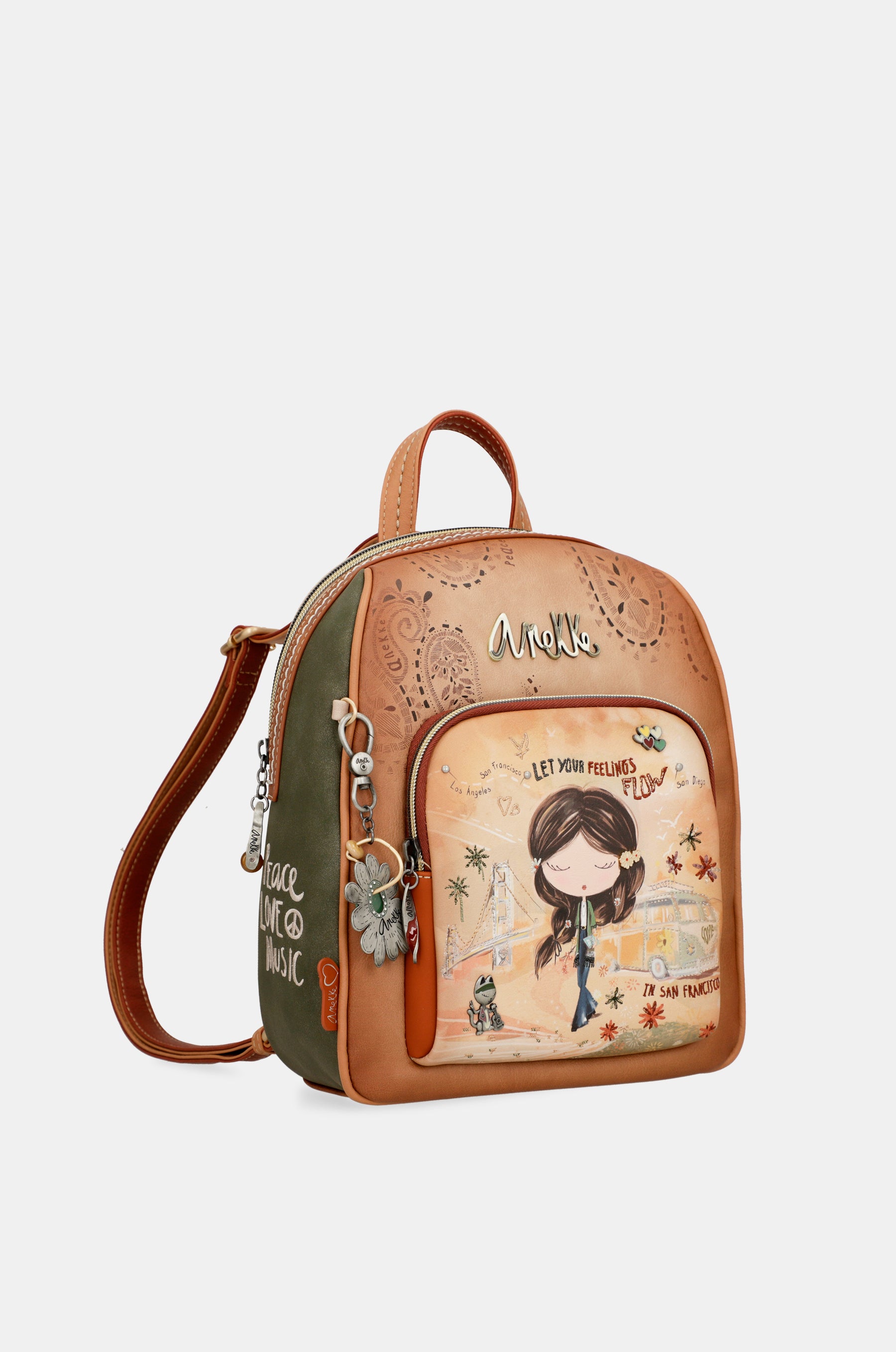 Mochila mediana Peace & Love Camel