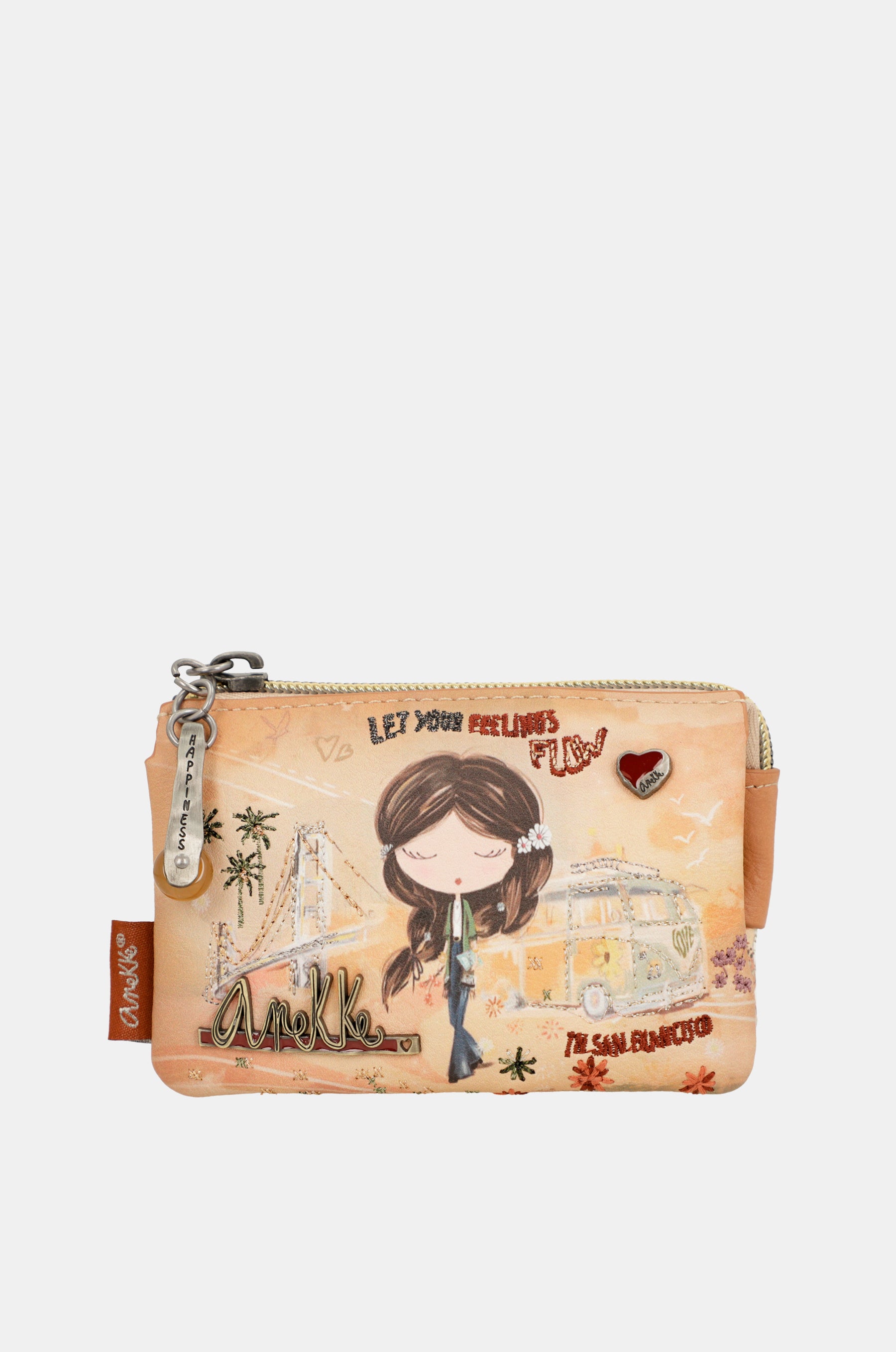 Monedero 3 compartimentos Peace & Love Camel