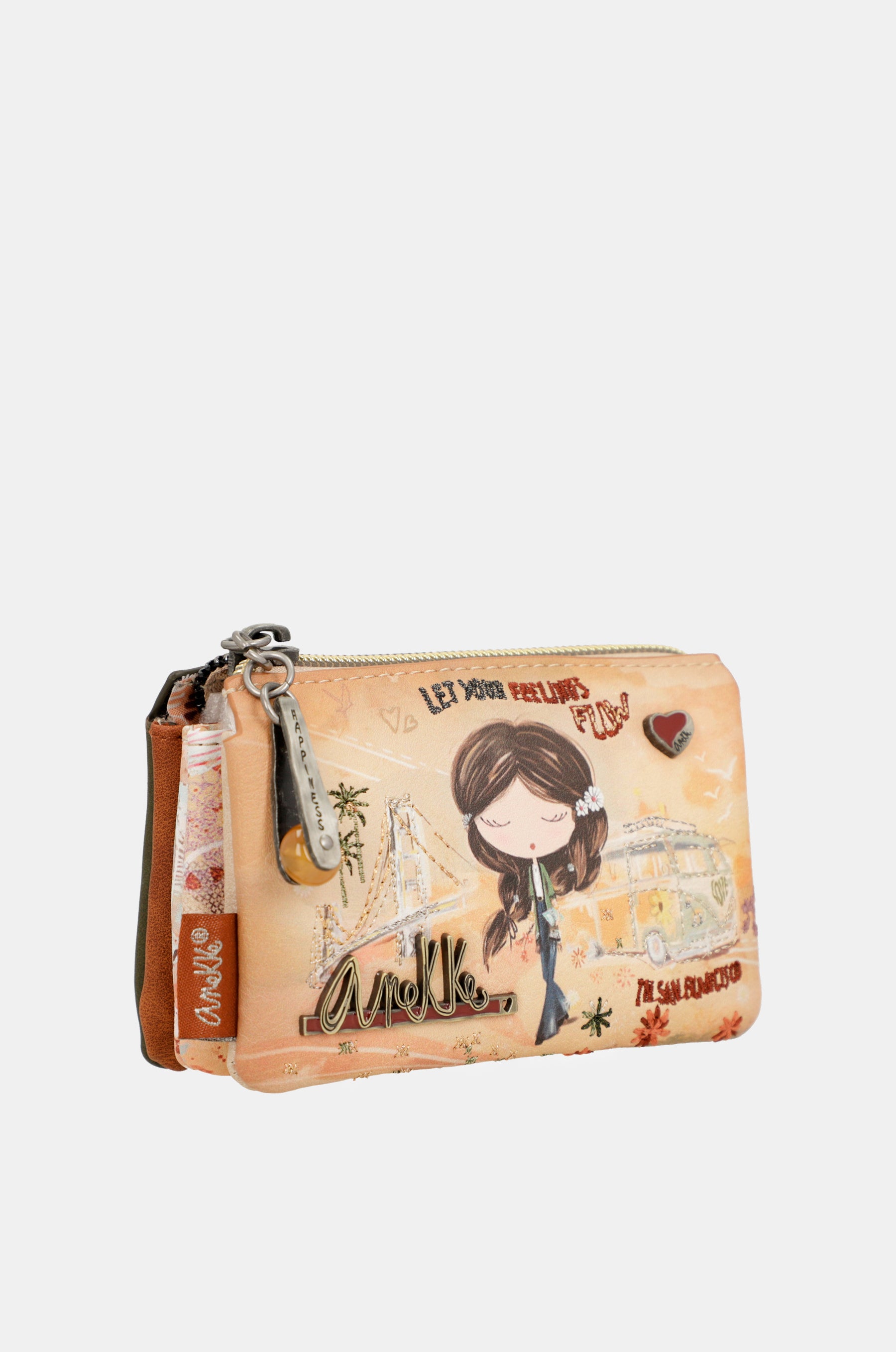 Monedero 3 compartimentos Peace & Love Camel