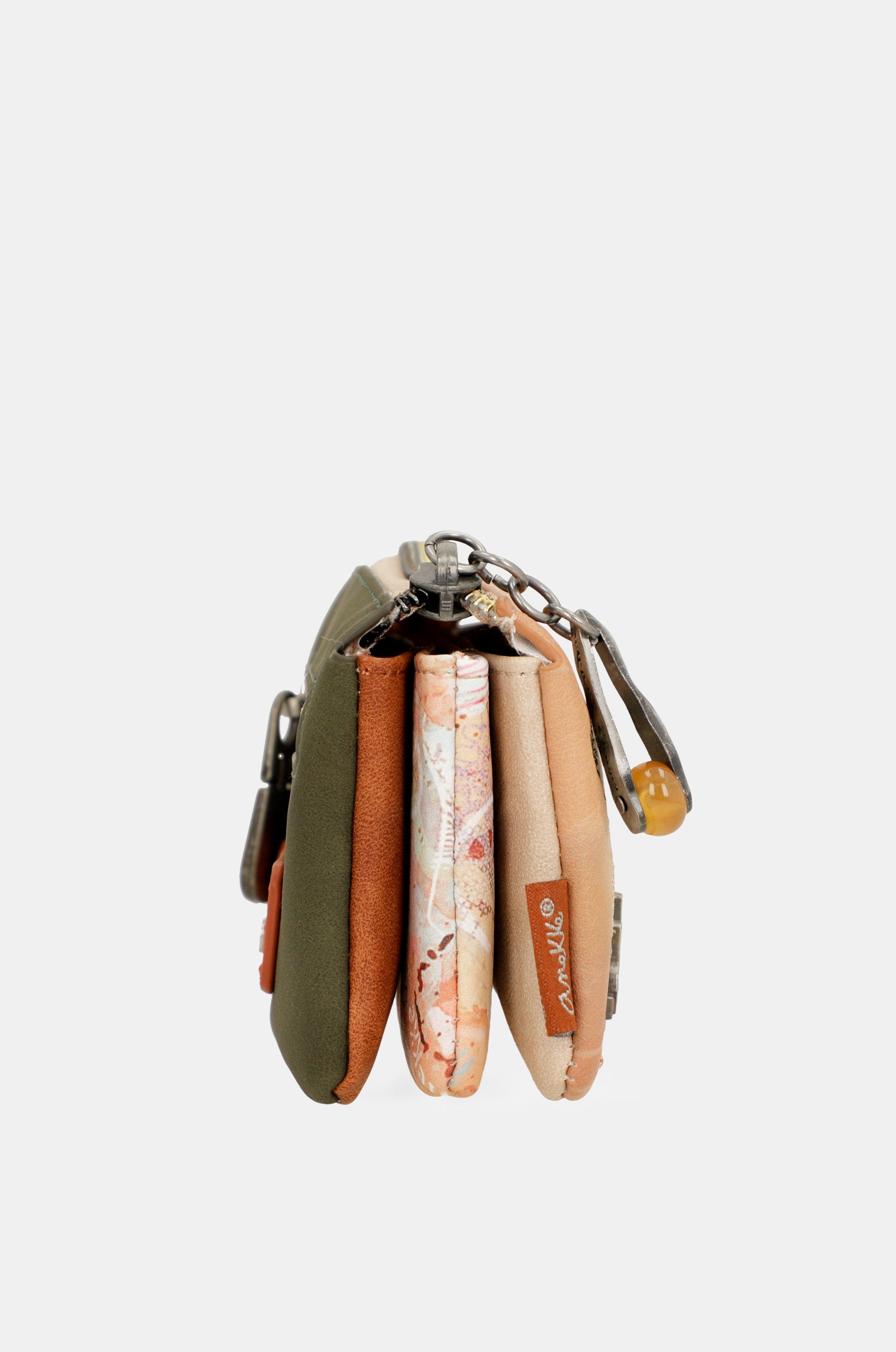 Monedero 3 compartimentos Peace & Love Camel