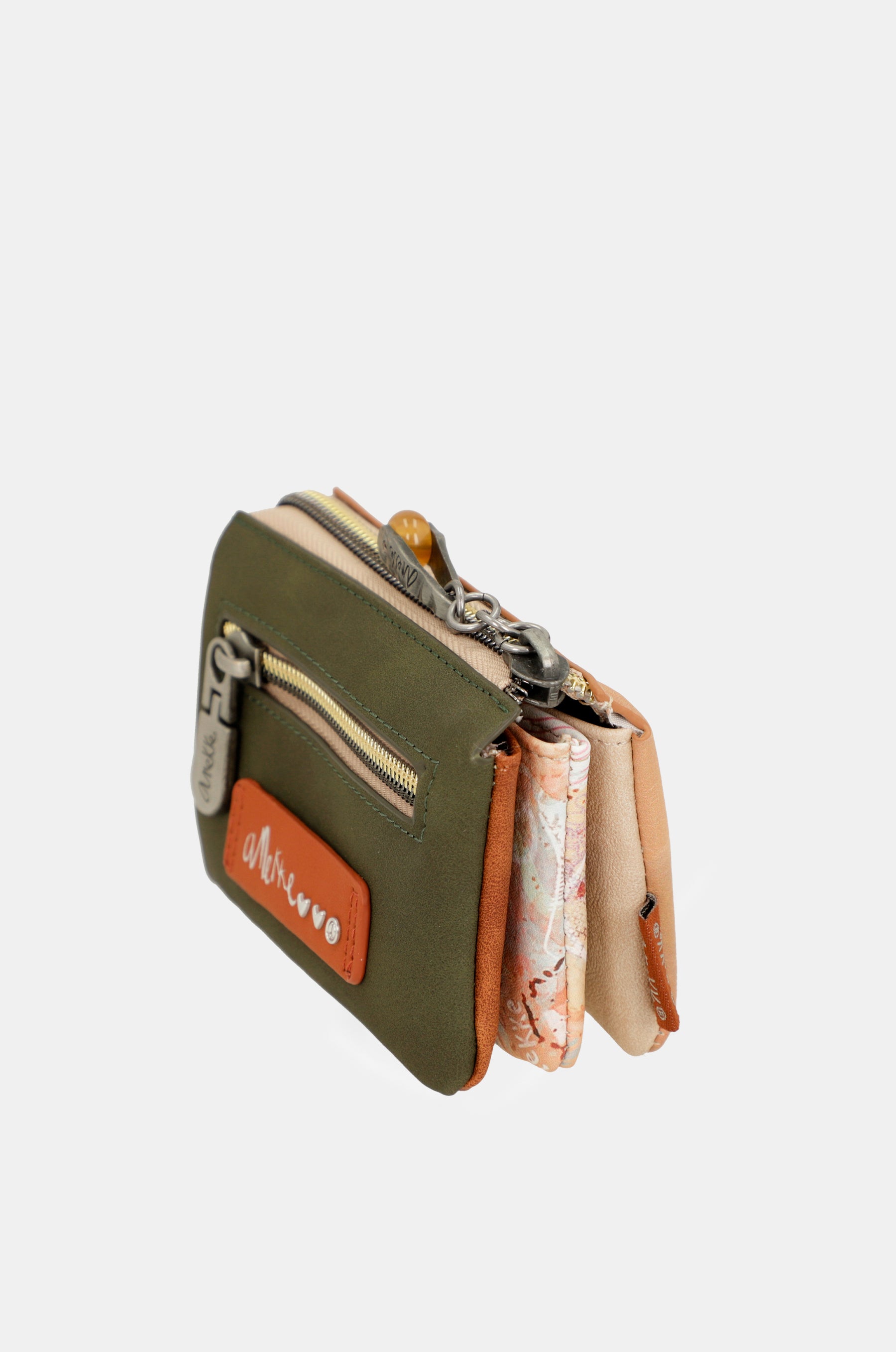 Monedero 3 compartimentos Peace & Love Camel