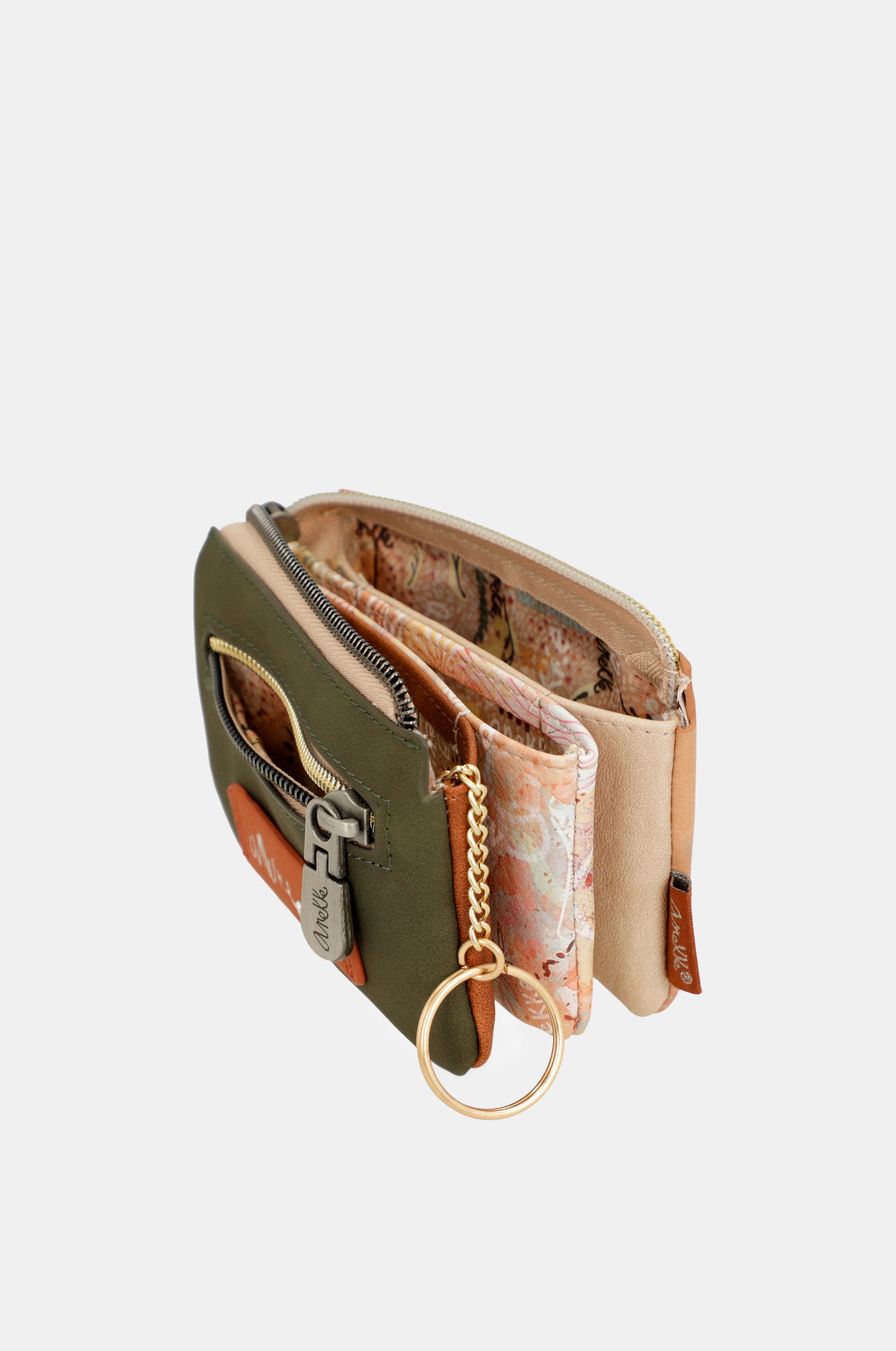 Monedero 3 compartimentos Peace & Love Camel