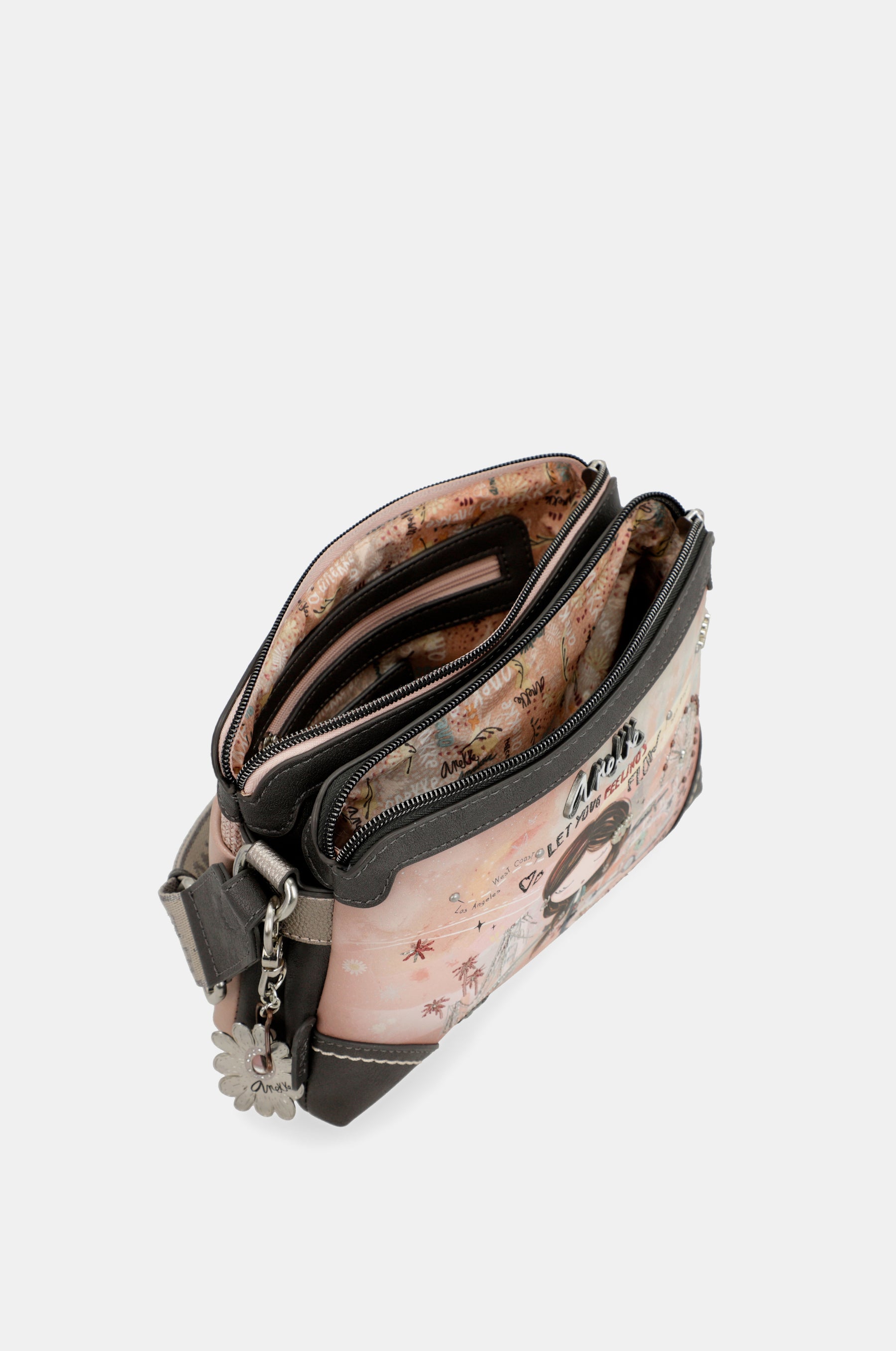 Bandolera 2 compartimentos Peace & Love rosa