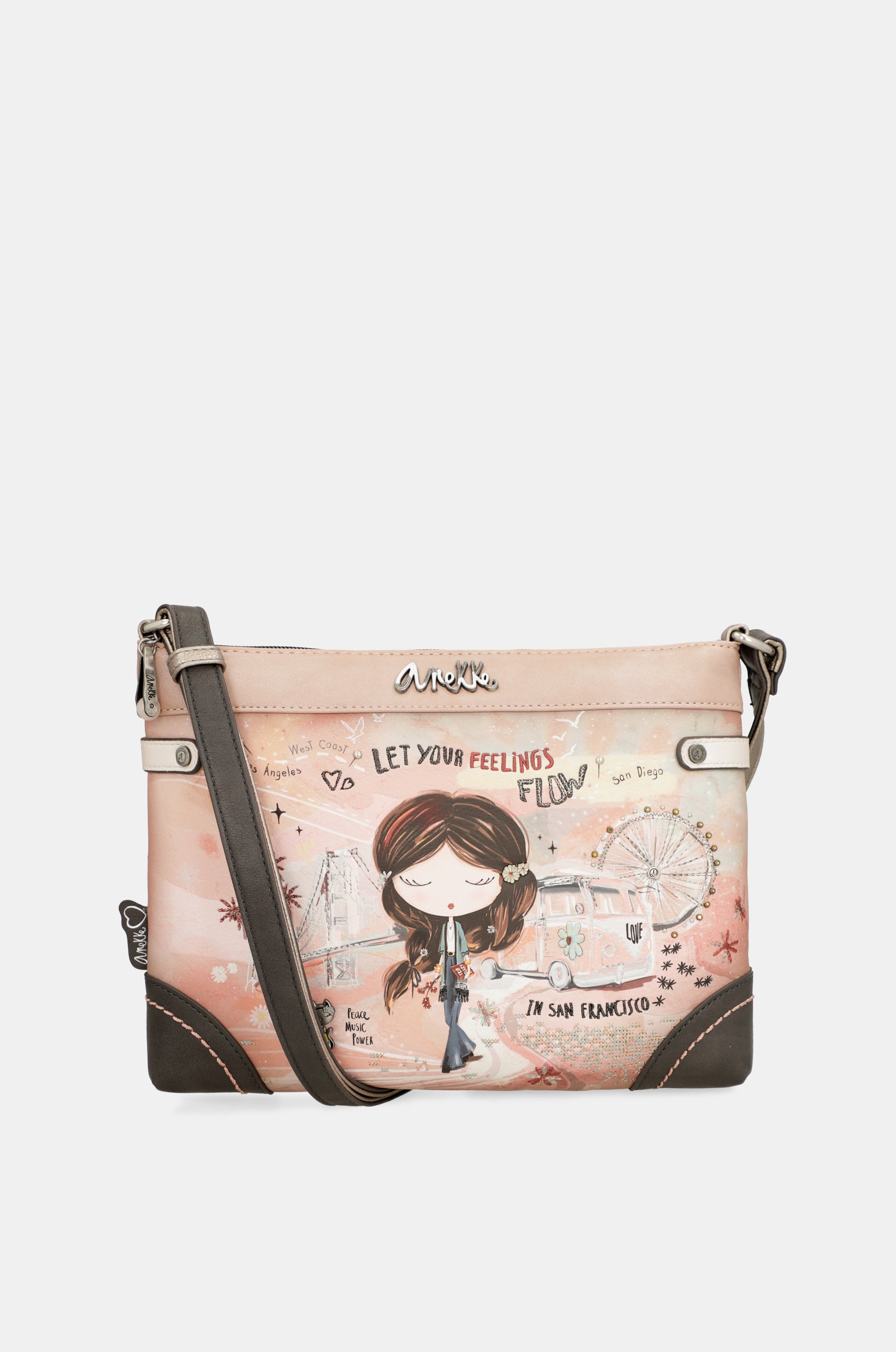 Bandolera mediana Peace & Love rosa