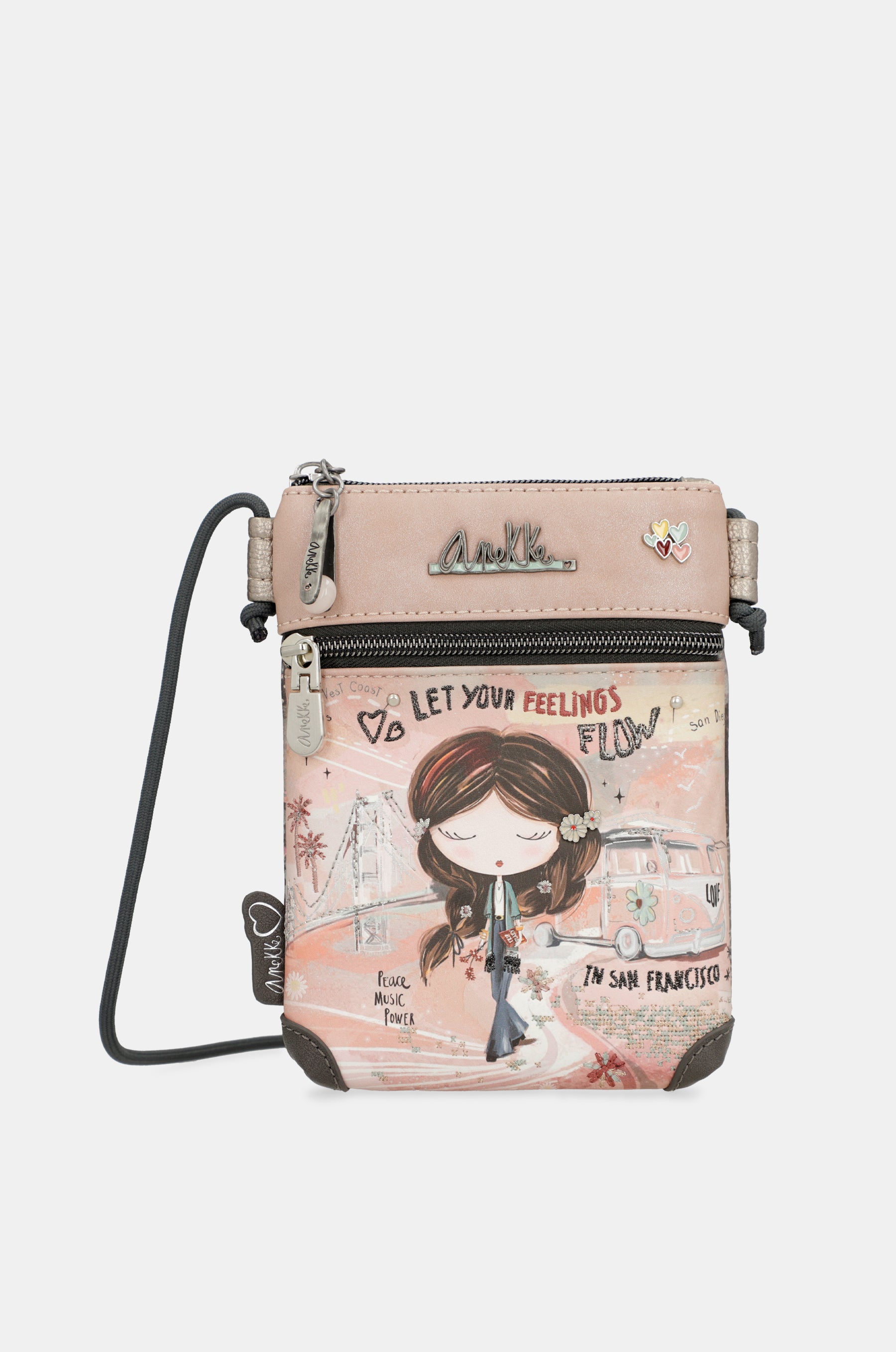 Mini bandolera Peace & Love rosa