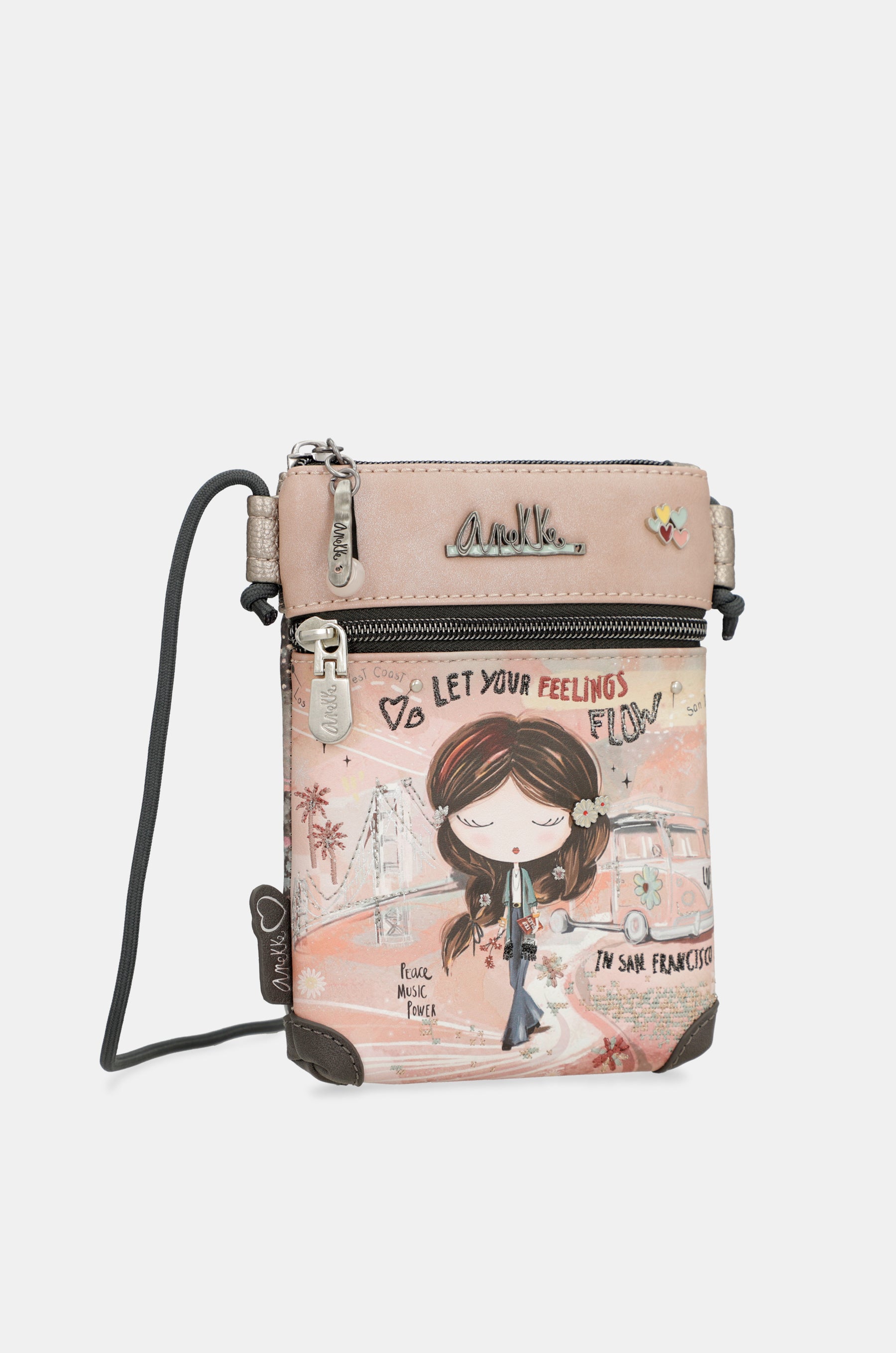 Mini bandolera Peace & Love rosa