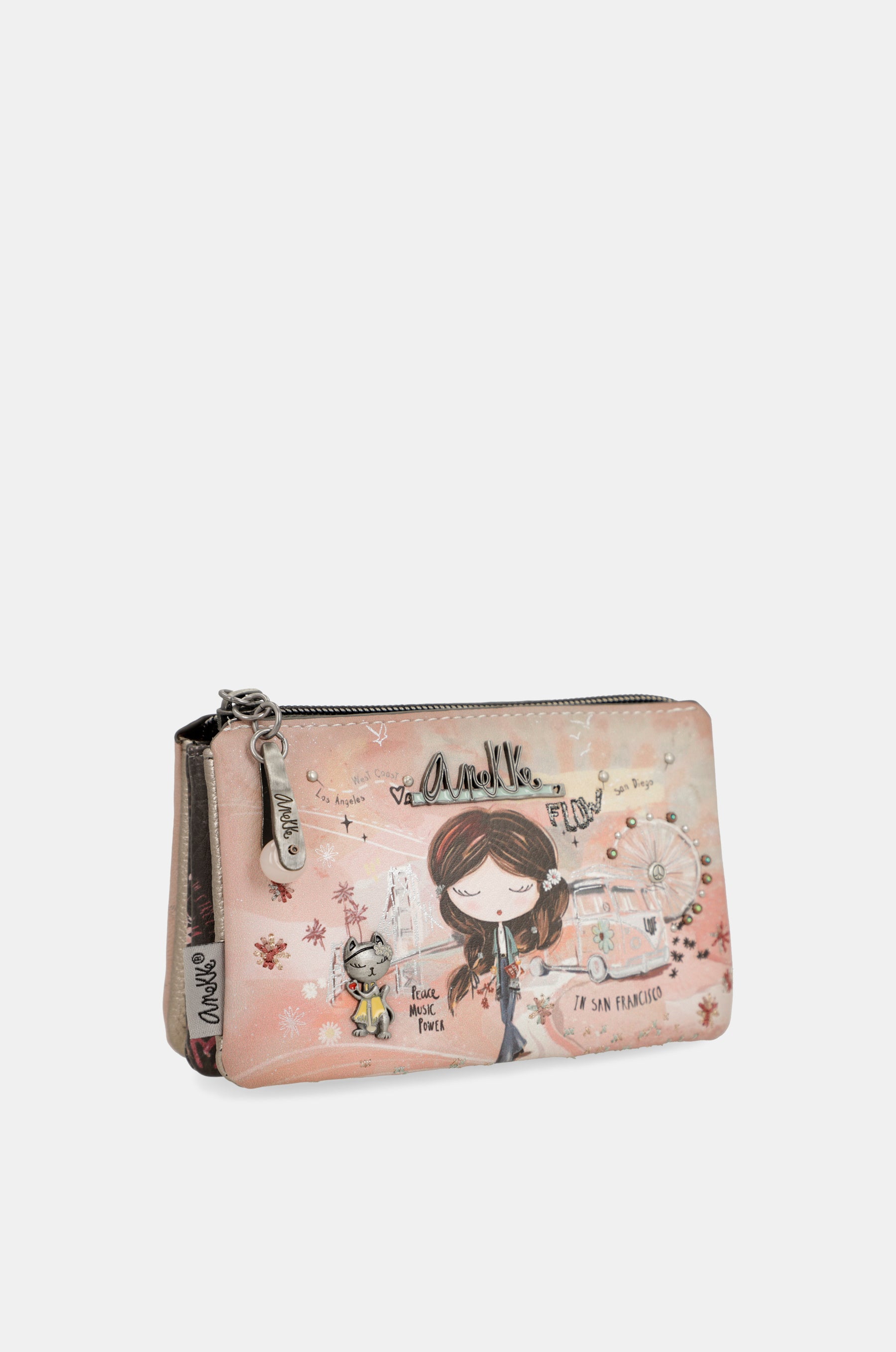 Monedero 3 compartimentos Peace & Love rosa