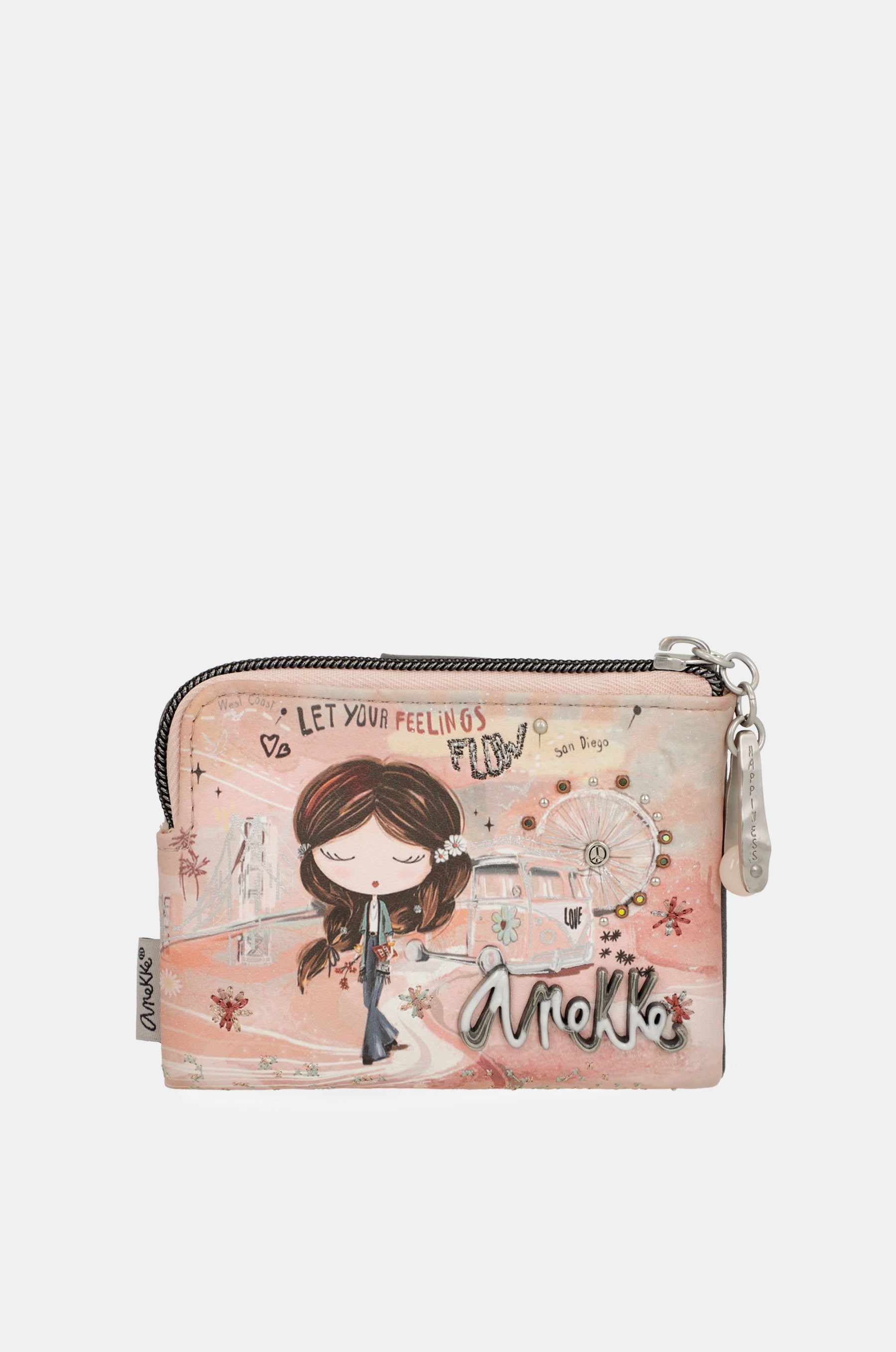 Billetero RFID pequeño Peace & Love rosa