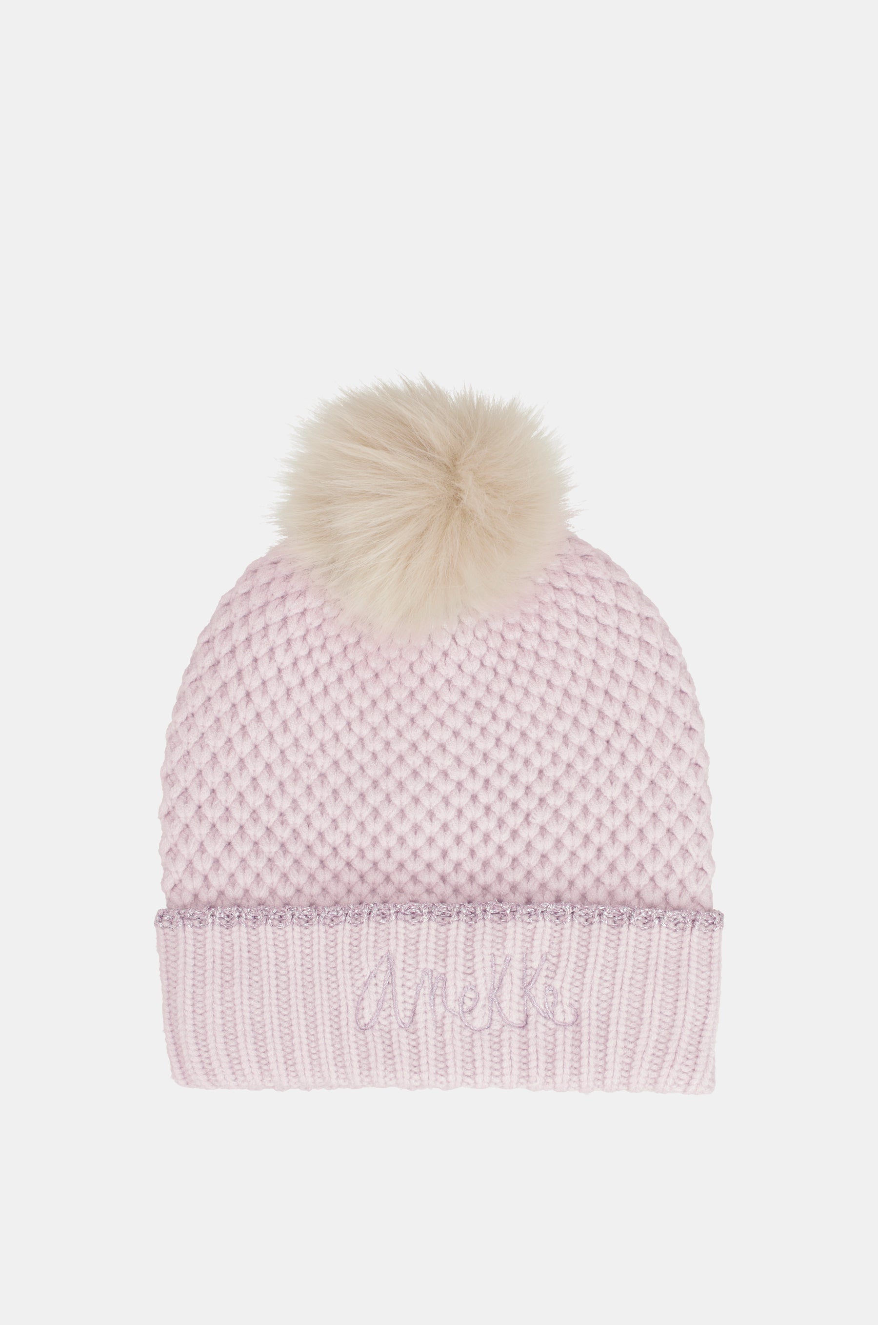 Gorro de punto con pompón rosa