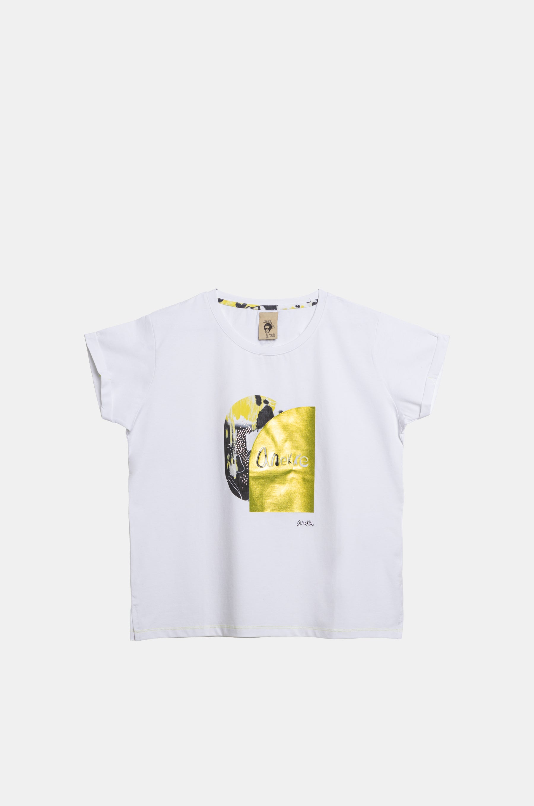 Camiseta manga corta blanca y dorada Anekke