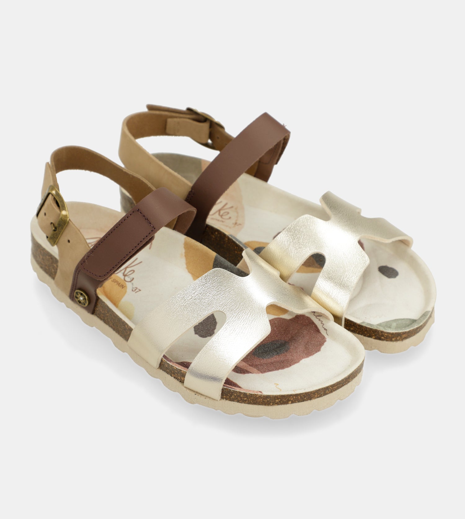 Sandalias oro y marrón