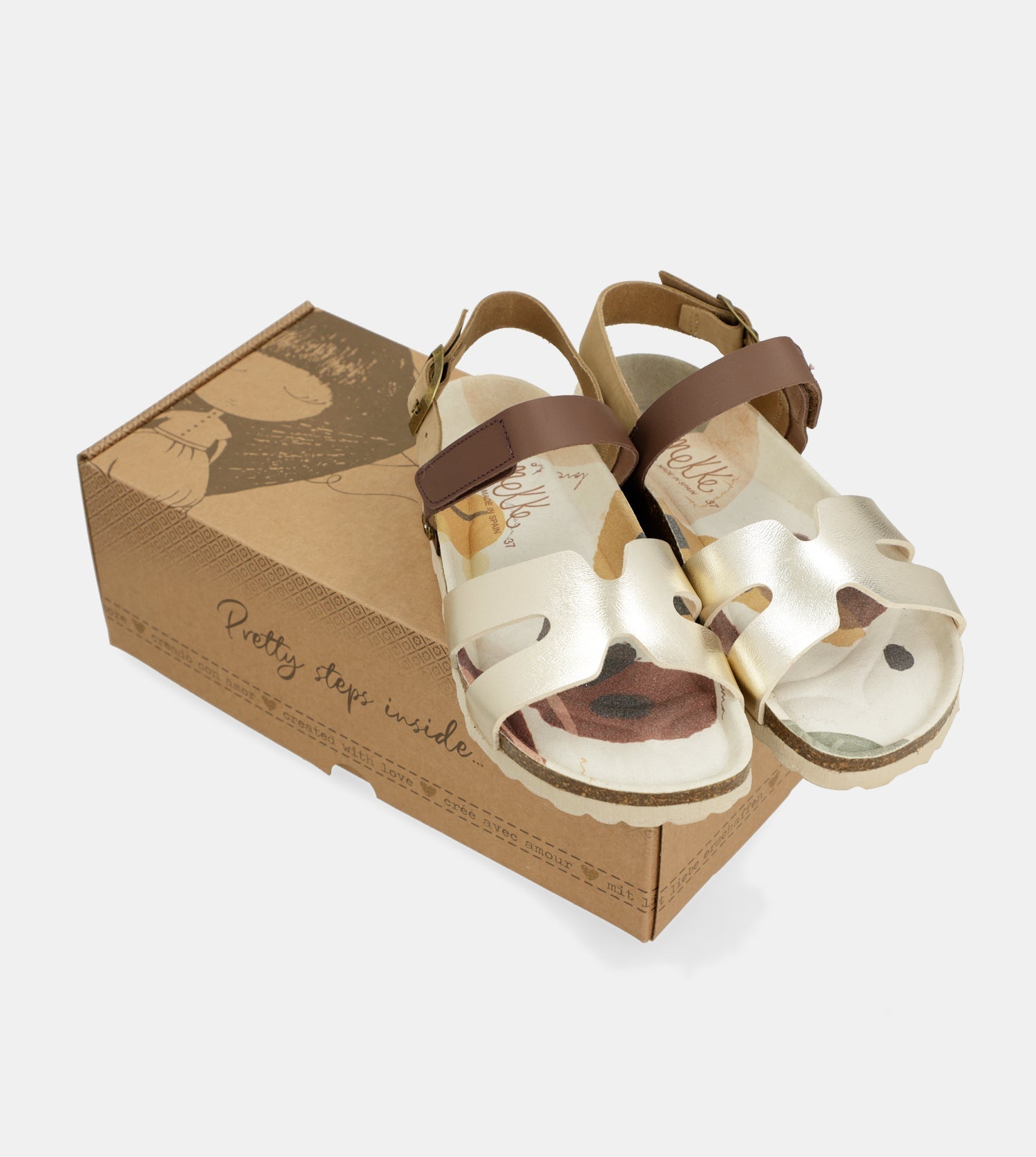 Sandalias oro y marrón