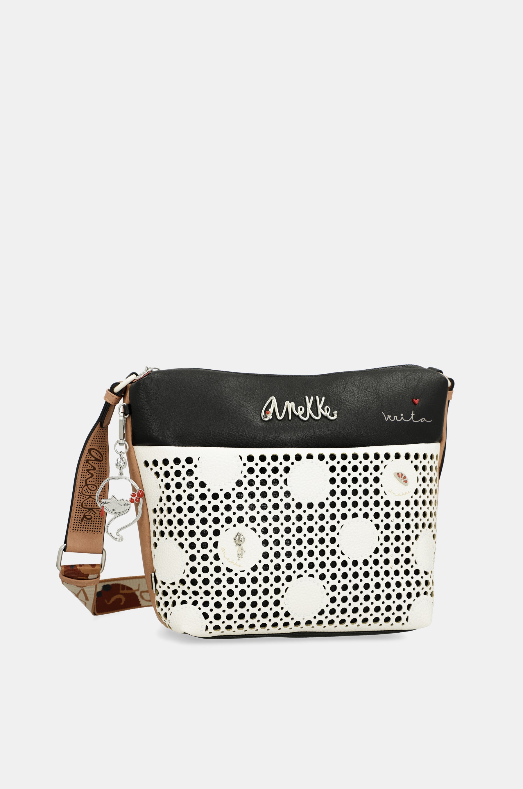 Bandolera grande con bolsillo frontal Lunares
