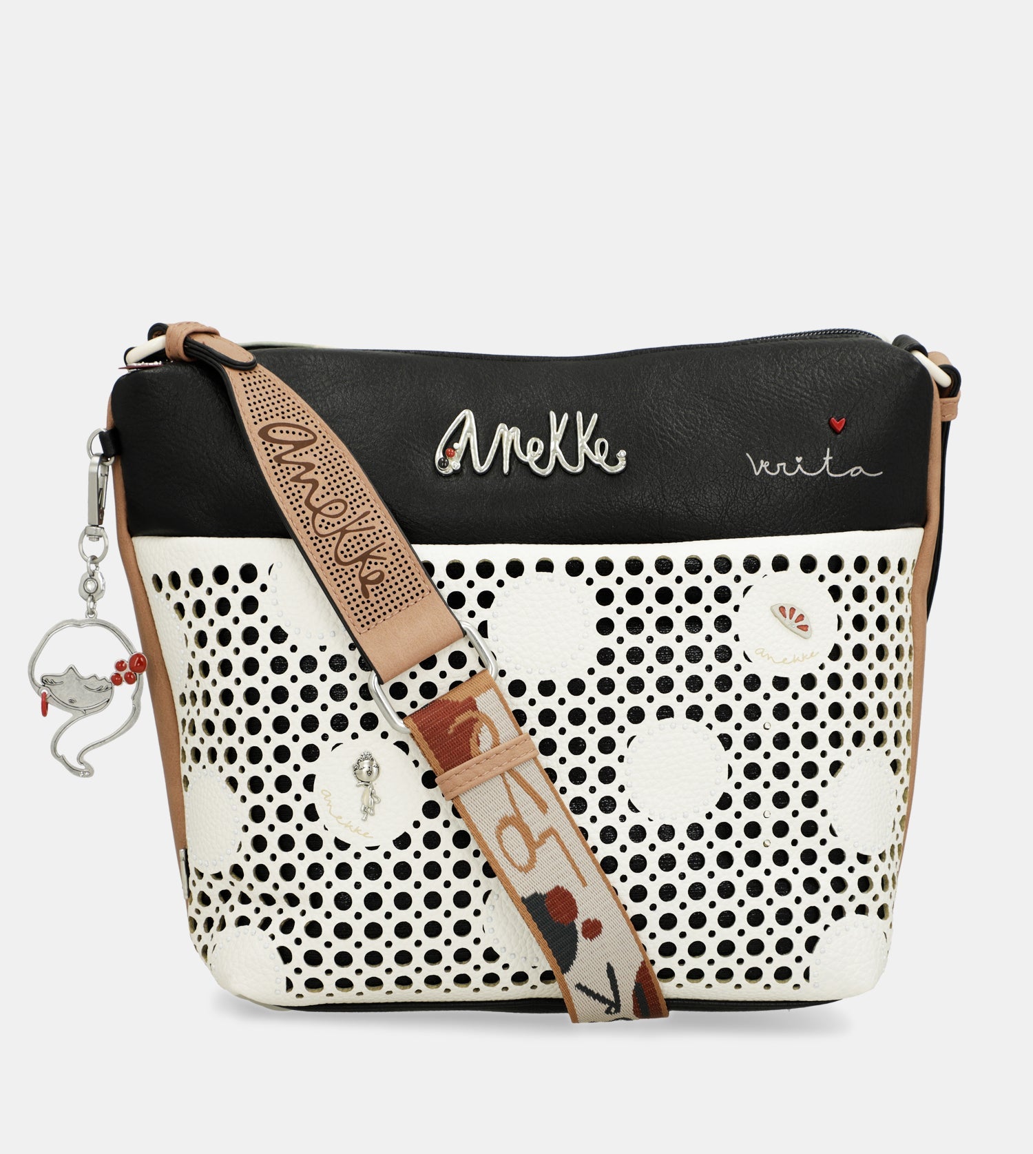 Bandolera grande con bolsillo frontal Lunares