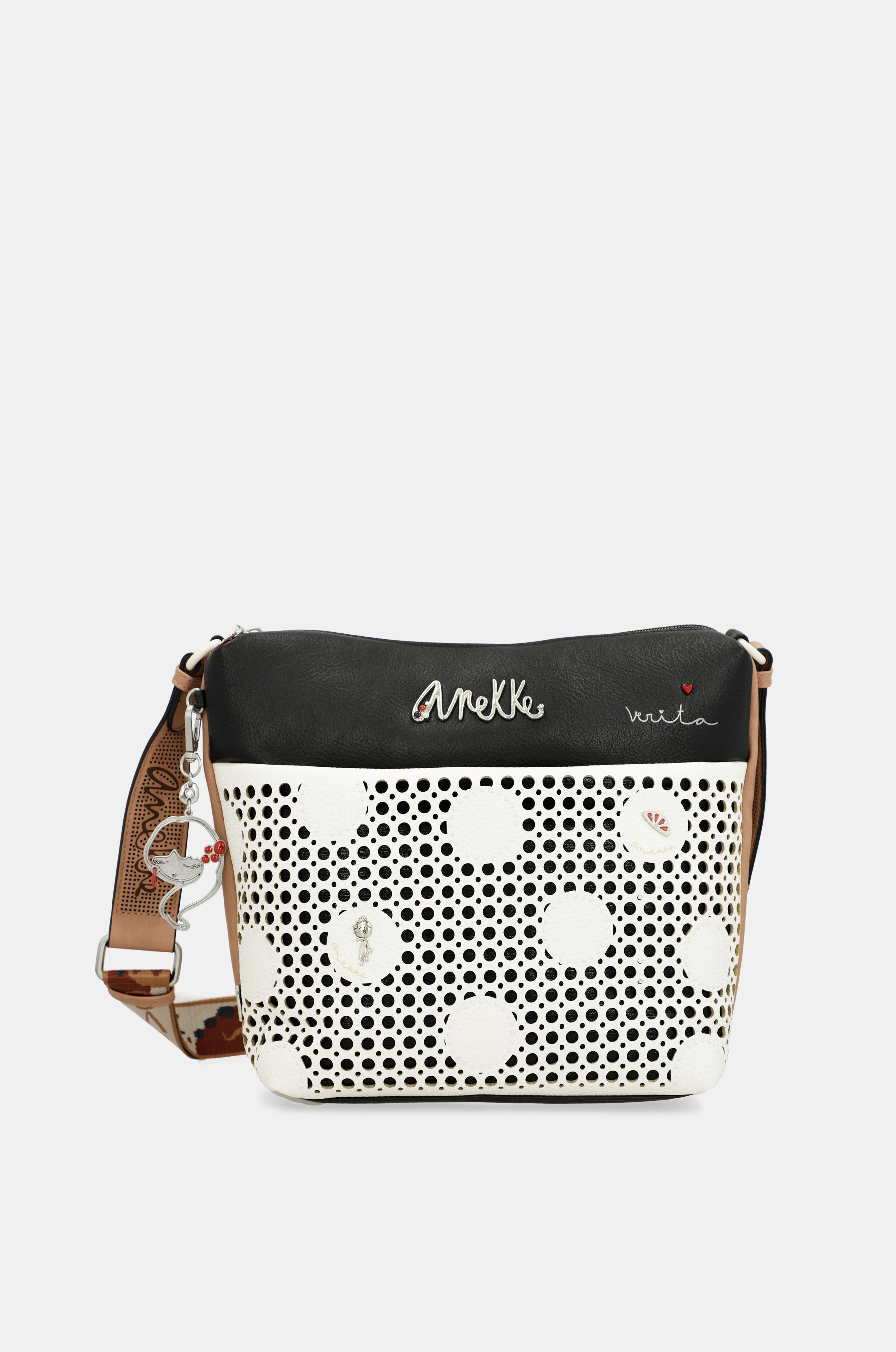 Bandolera grande con bolsillo frontal Lunares