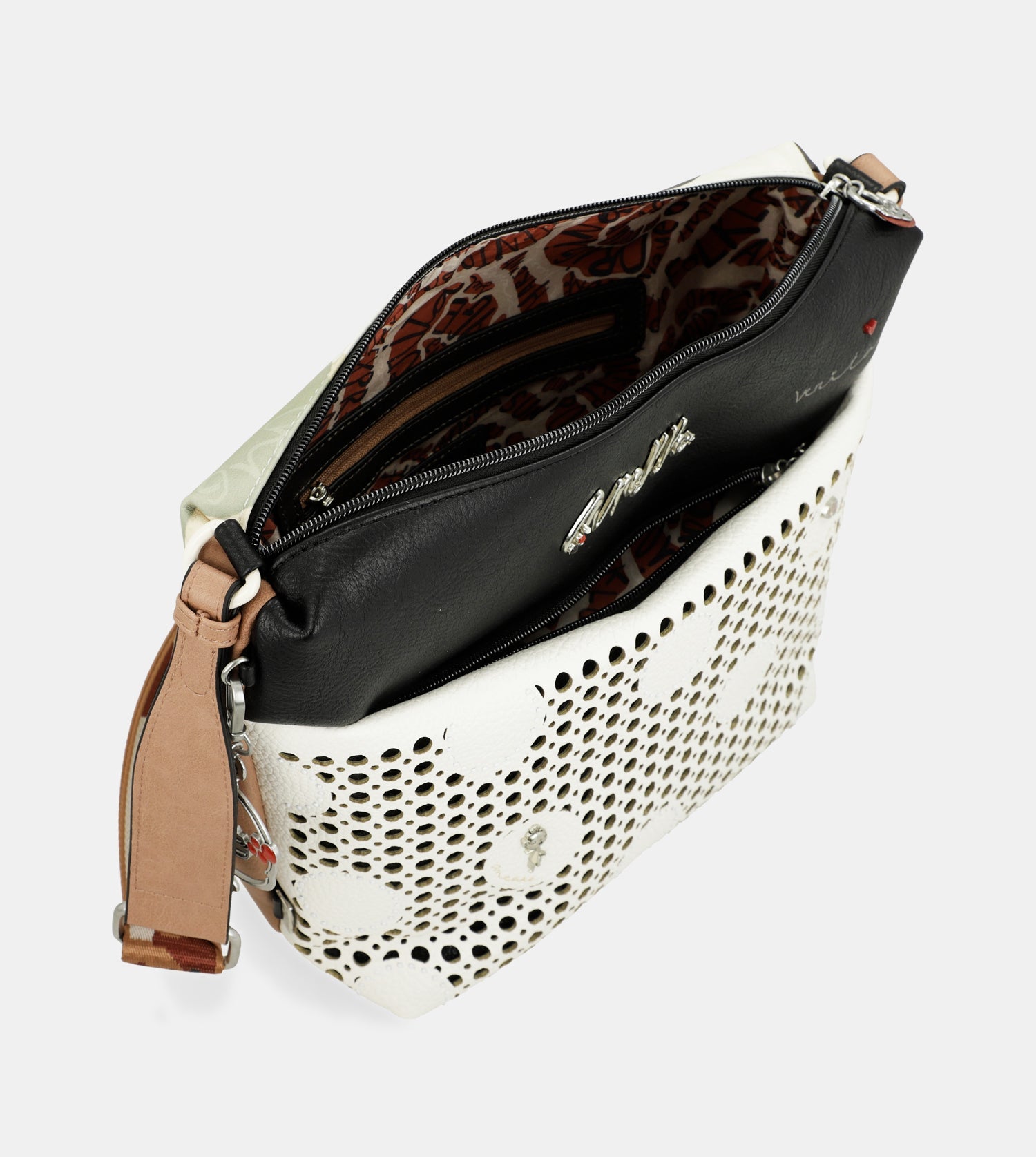 Bandolera grande con bolsillo frontal Lunares