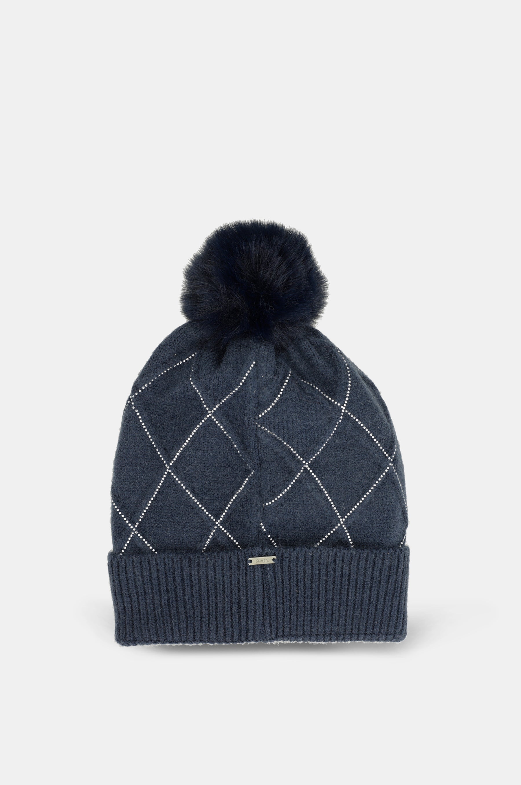 Gorro de punto azul con detalles