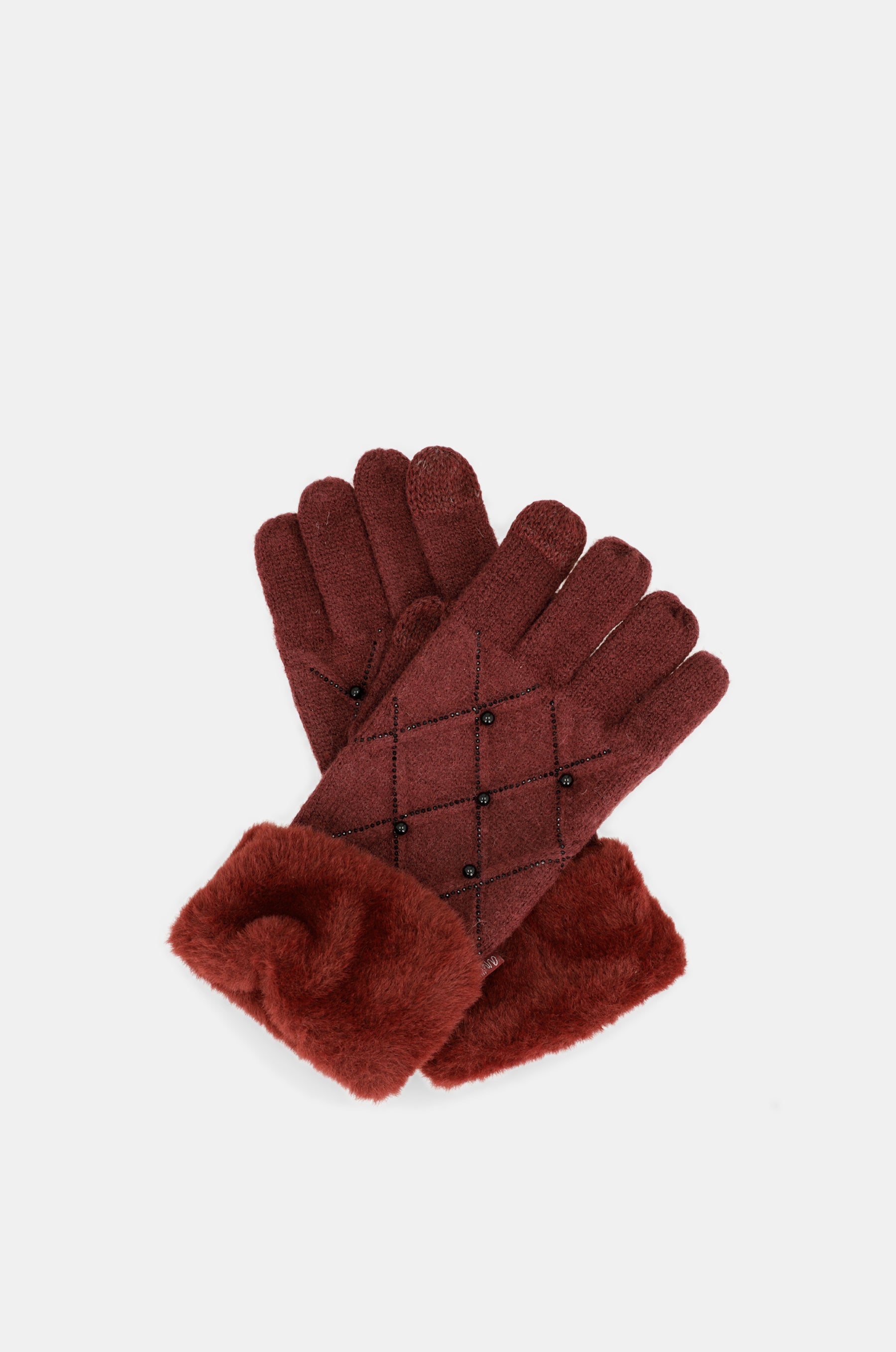 Guantes de punto burdeos con detalles