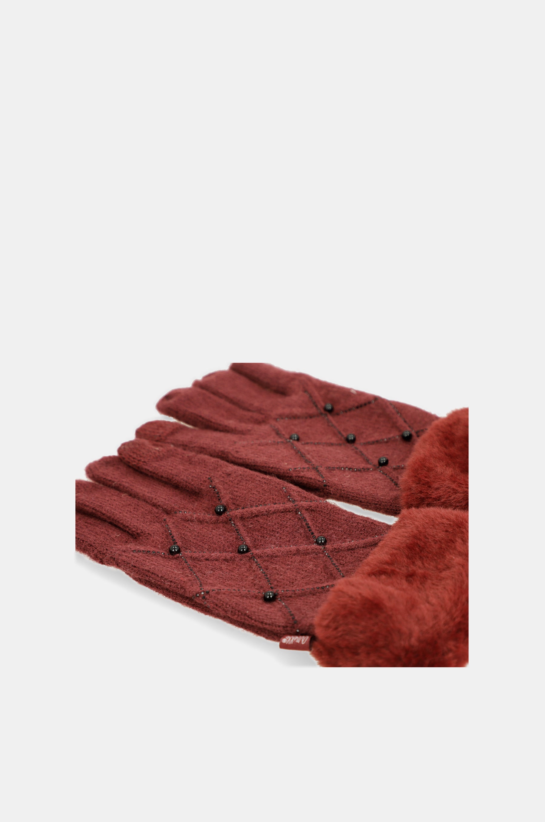 Guantes de punto burdeos con detalles