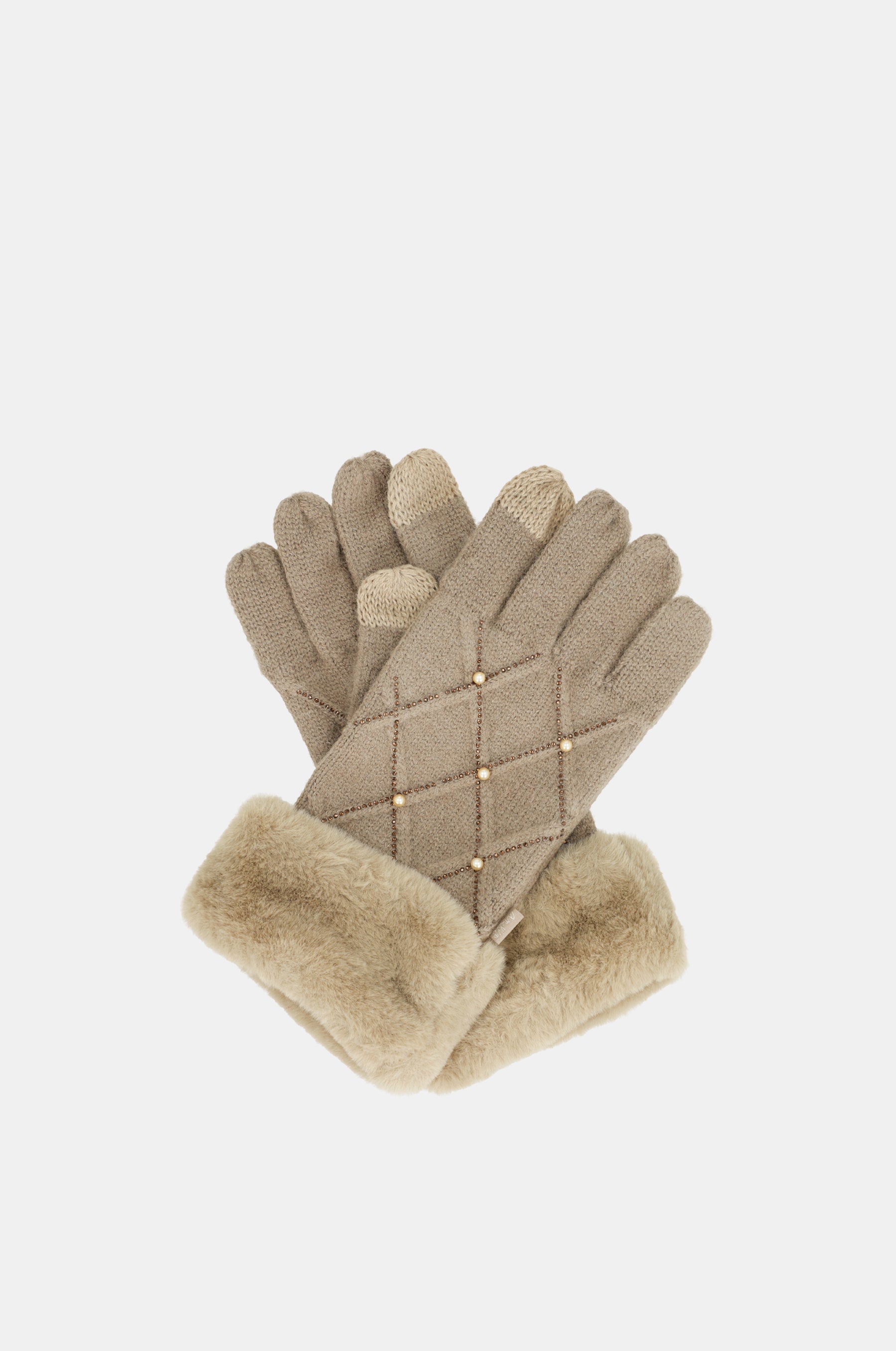 Guantes de punto beige con detalles