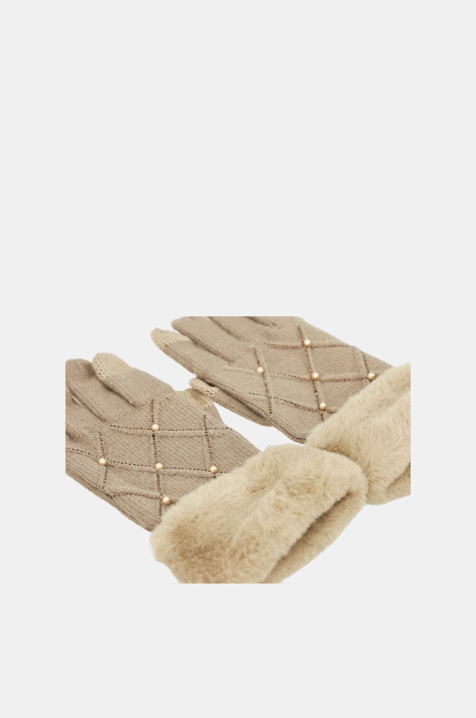 Guantes de punto beige con detalles